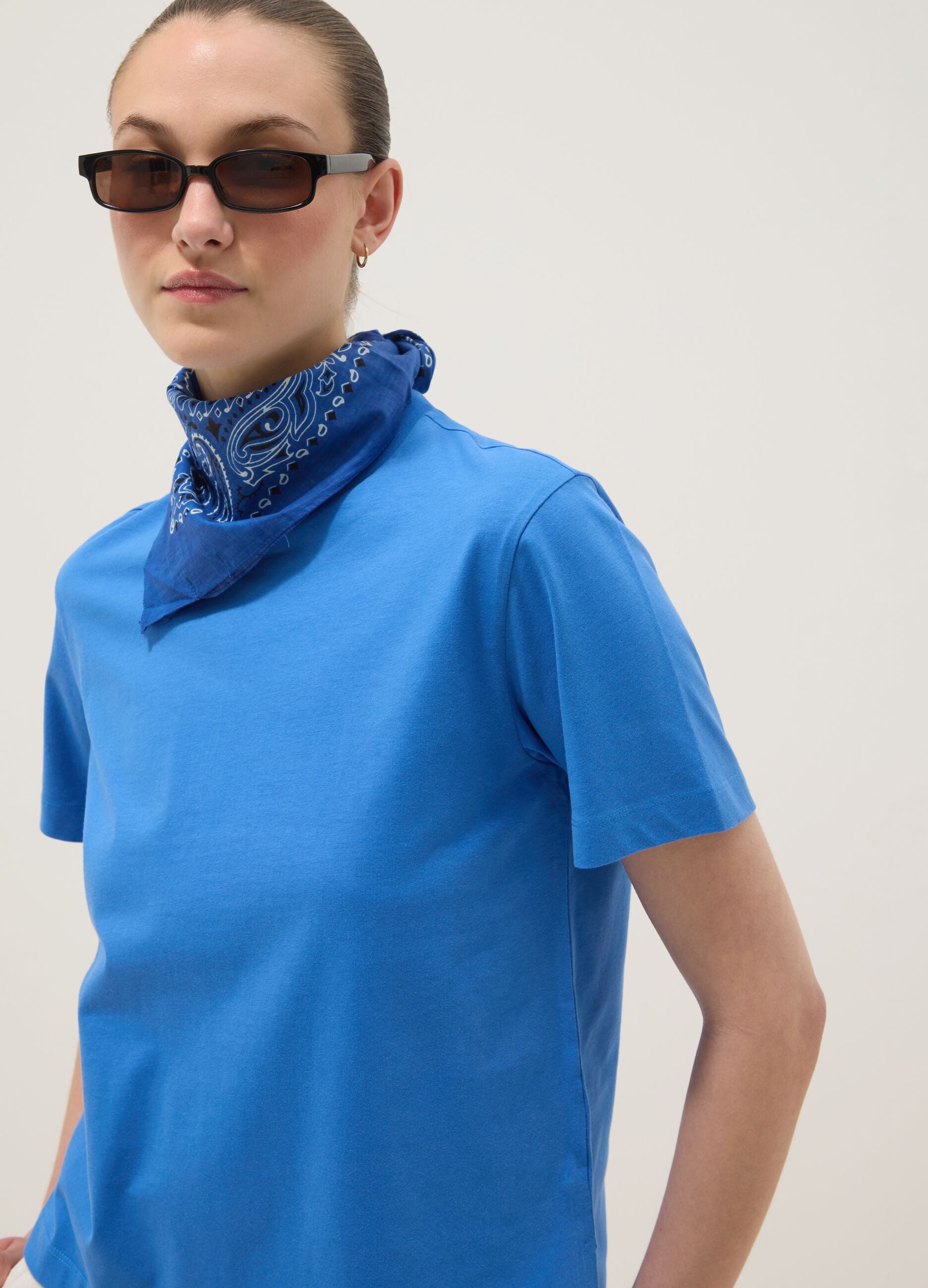 Blue pure cotton regular-fit T-shirt