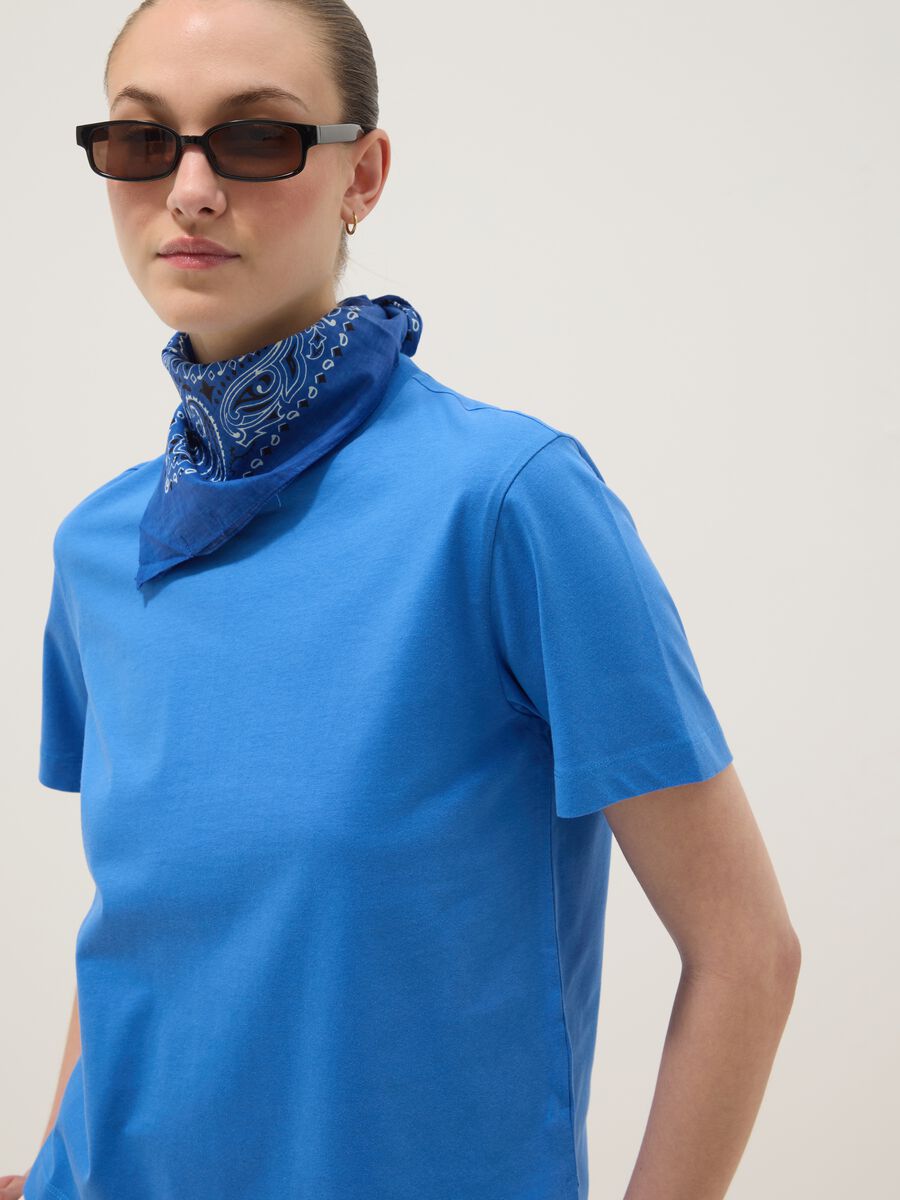 Blue pure cotton regular-fit T-shirt_1