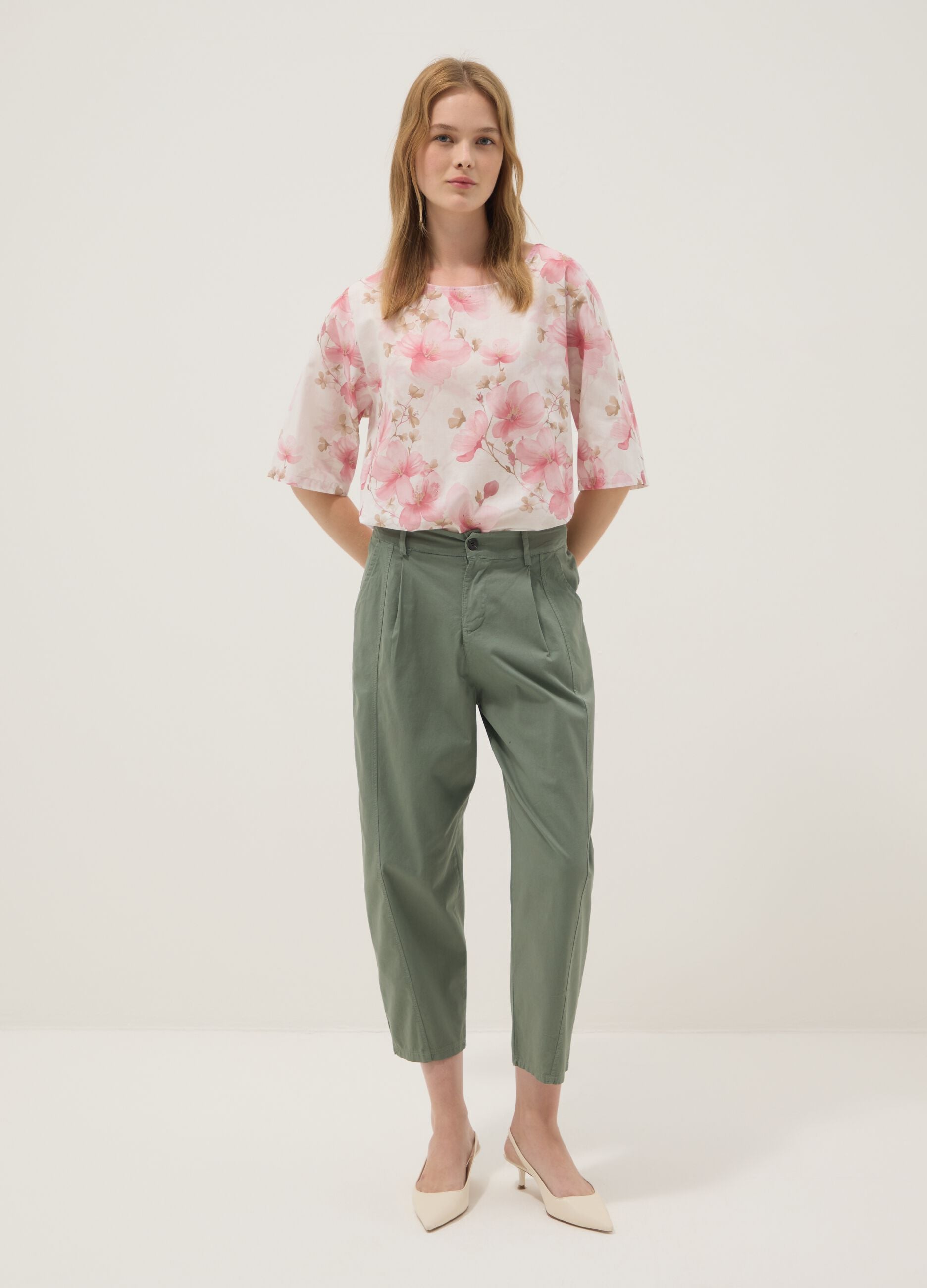 Green stretch-cotton chino trousers