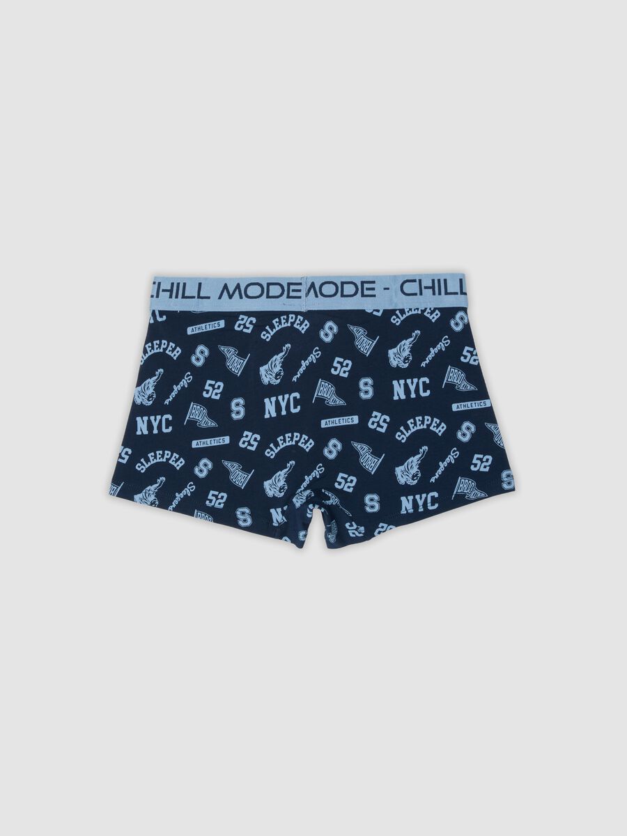 Blue midi boxer briefs in stretch organic cotton with print for boys_1
