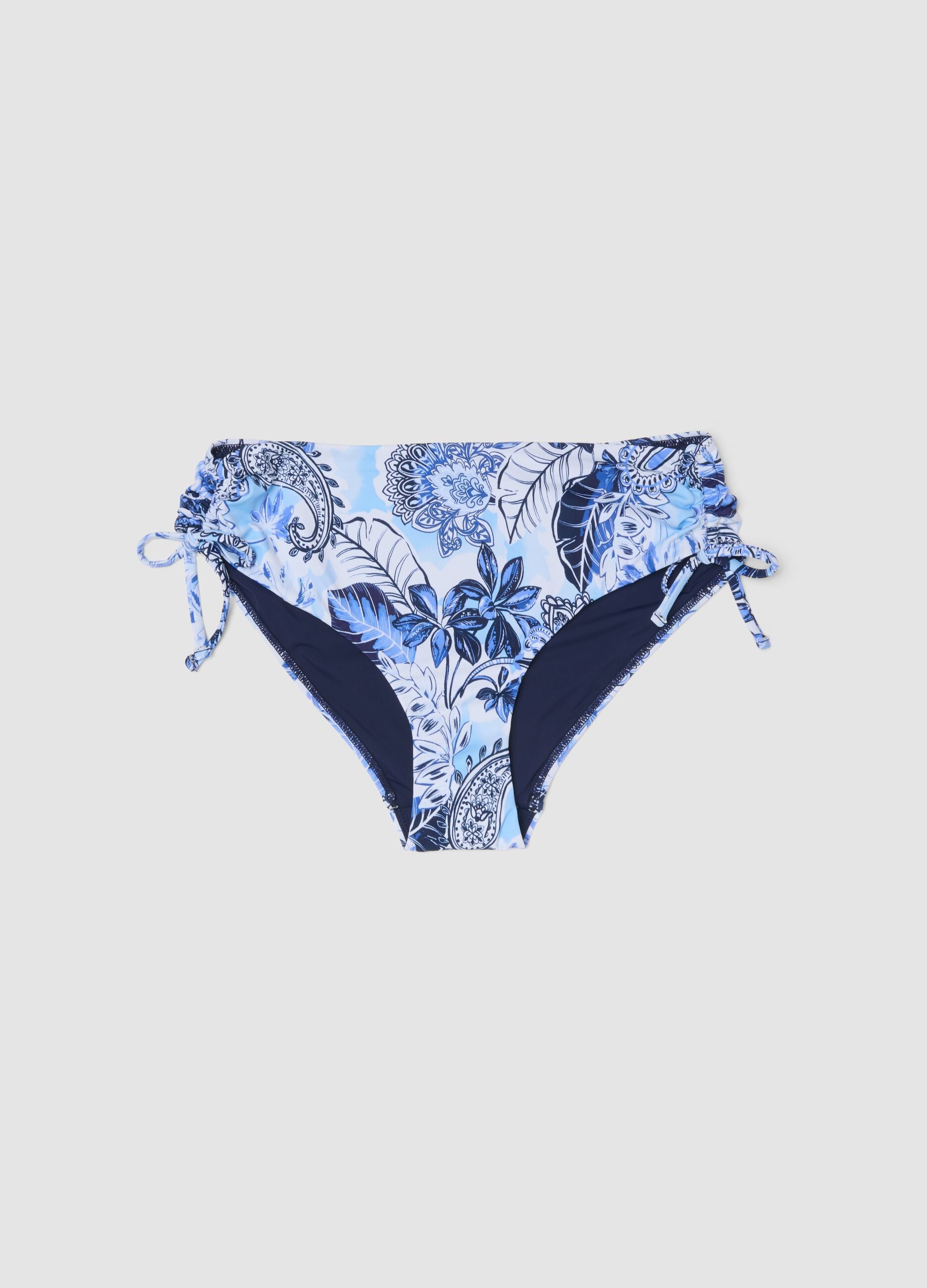 Blue bikini bottoms in stretch fabric with side ties