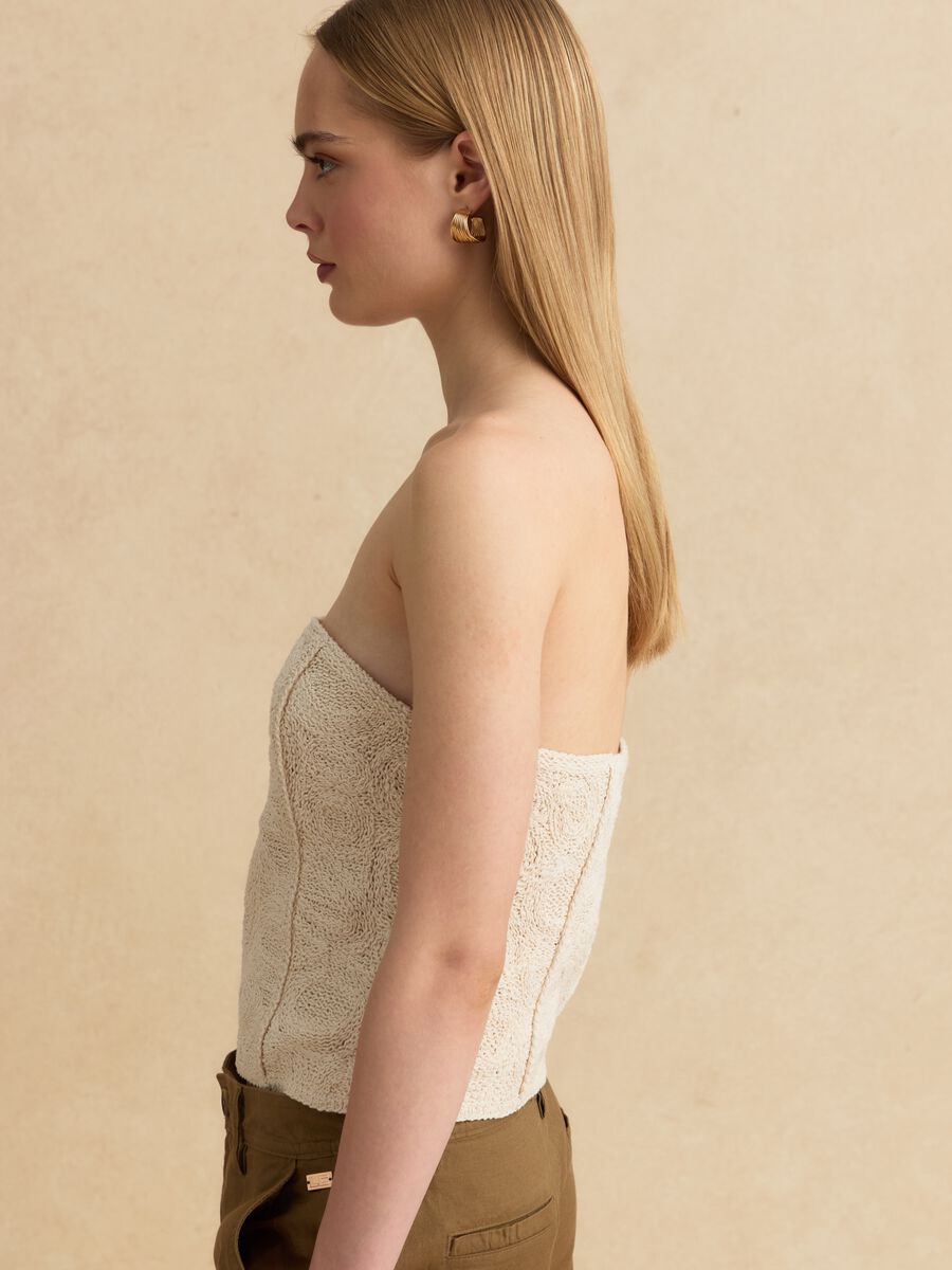 Top beige senza spalline in misto cotone lavorato regular fit_1