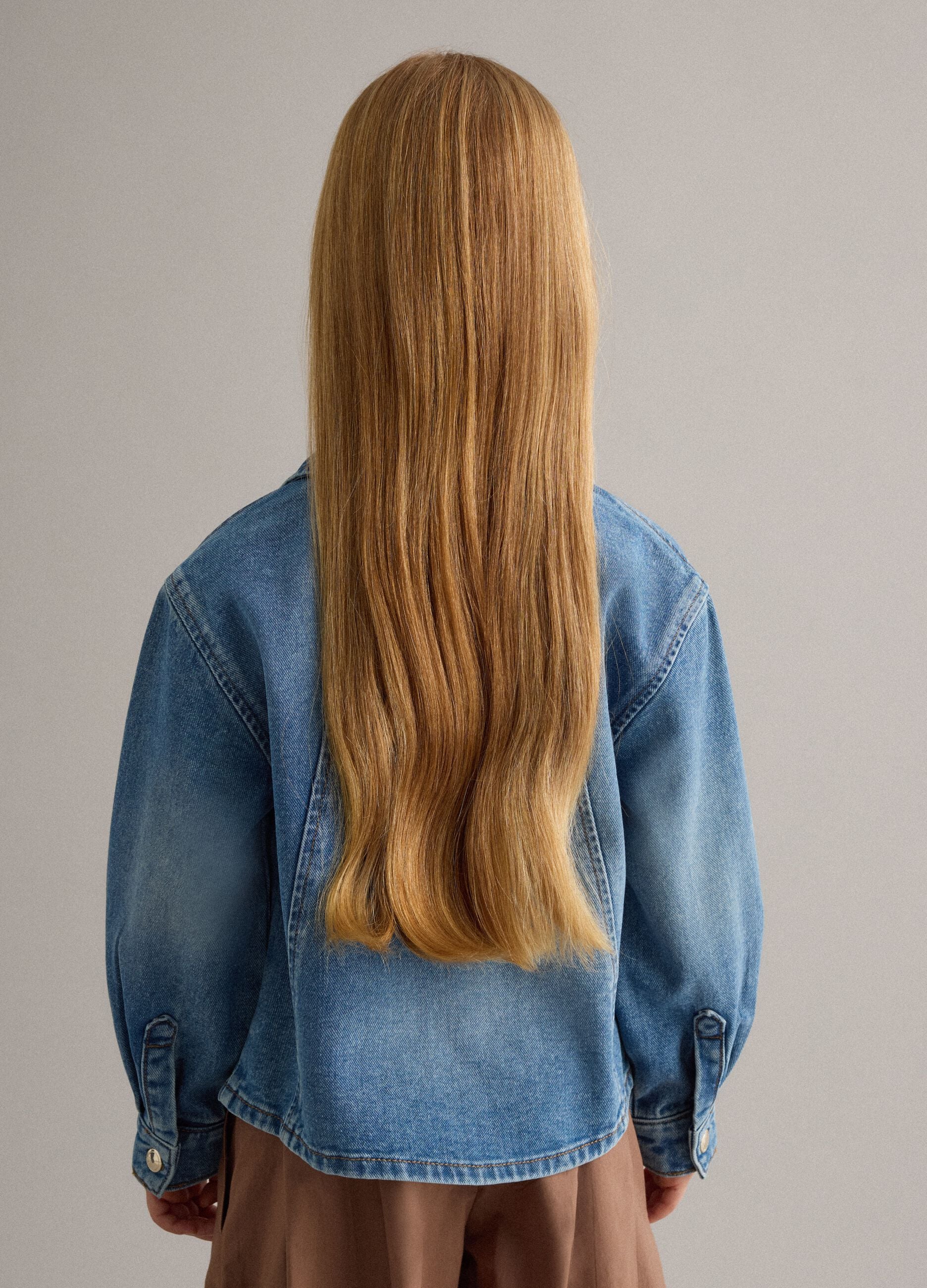 Girls' regular fit blue denim cotton jacket