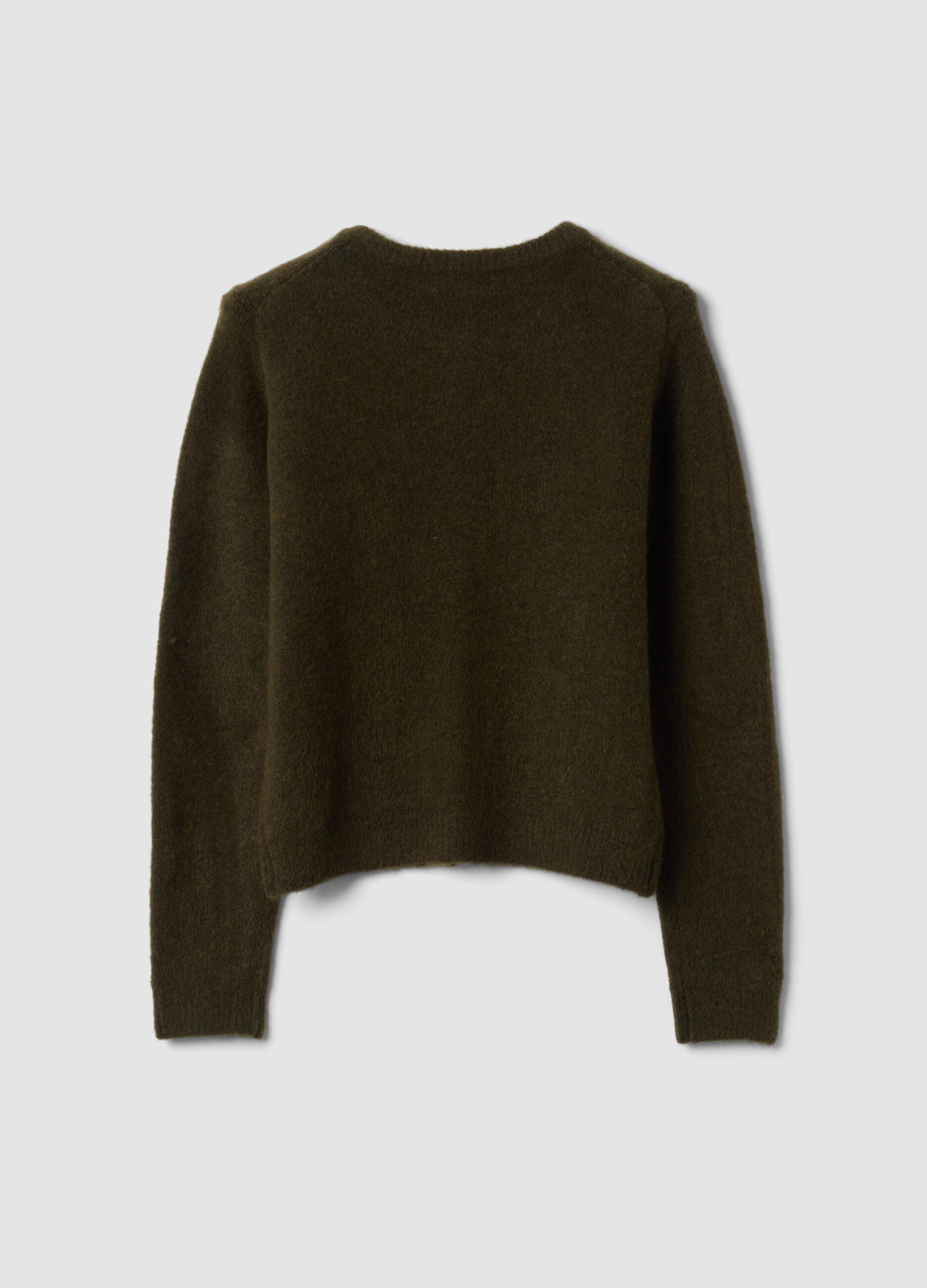 Green stretch-wool crew-neck cardigan, regular fit