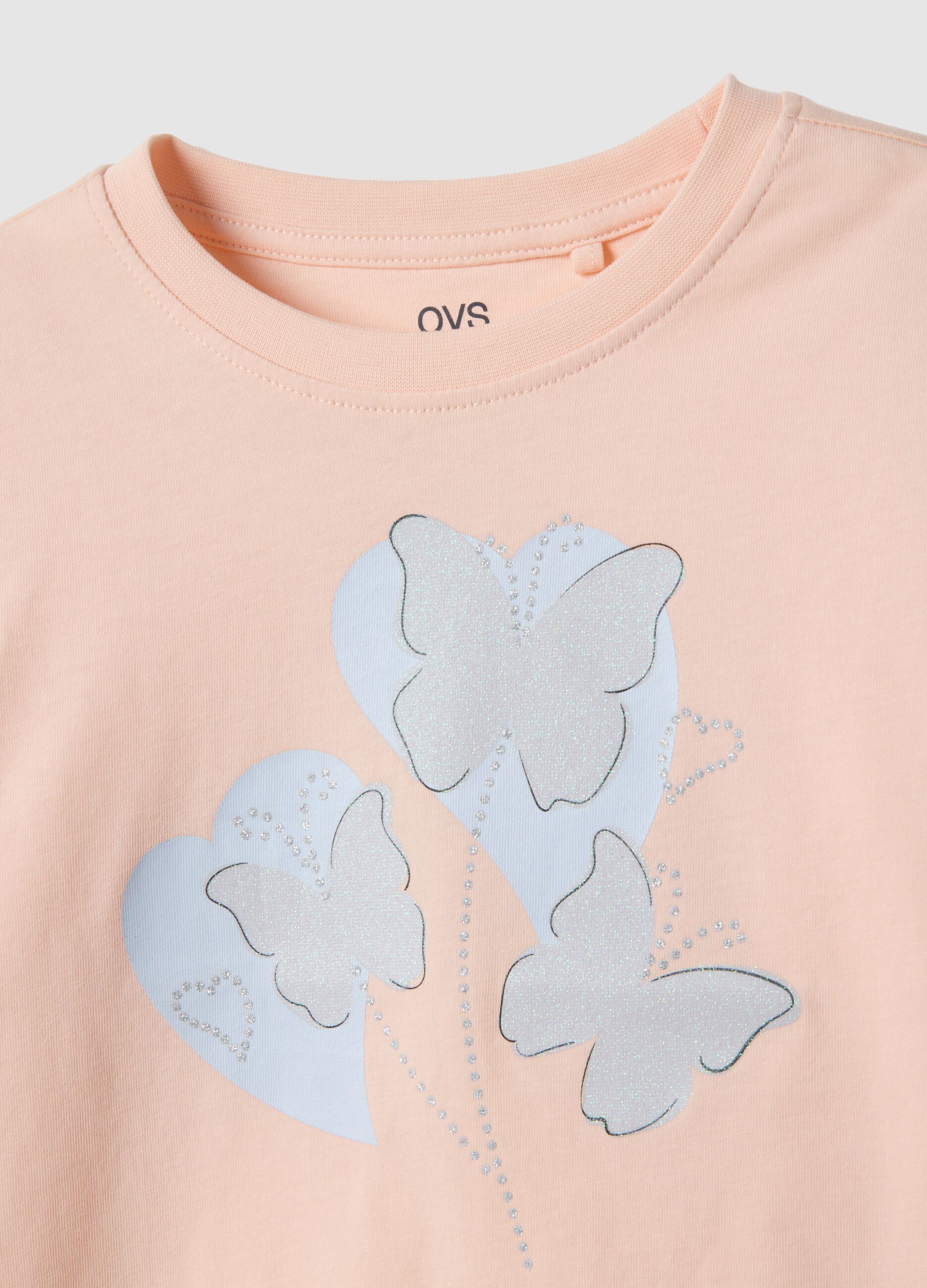 Pink pure cotton t-shirt with butterflies for girls