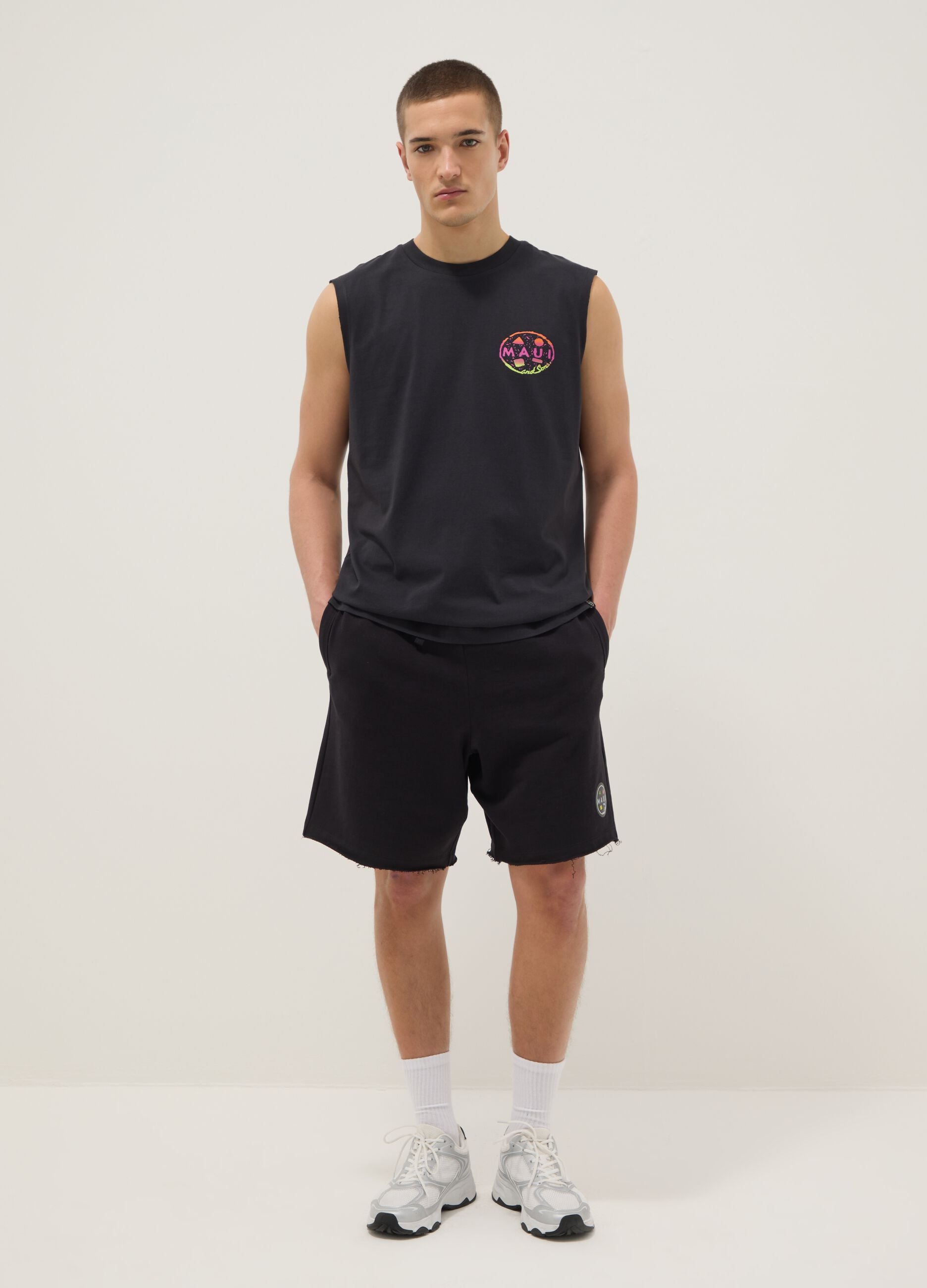 Black pure cotton regular-fit vest top with print