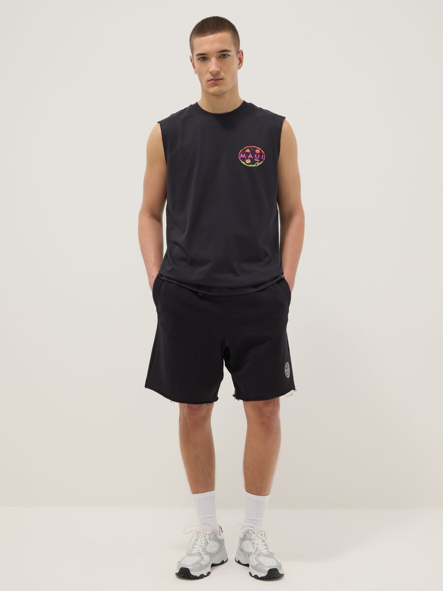 Black pure cotton regular-fit vest top with print_1