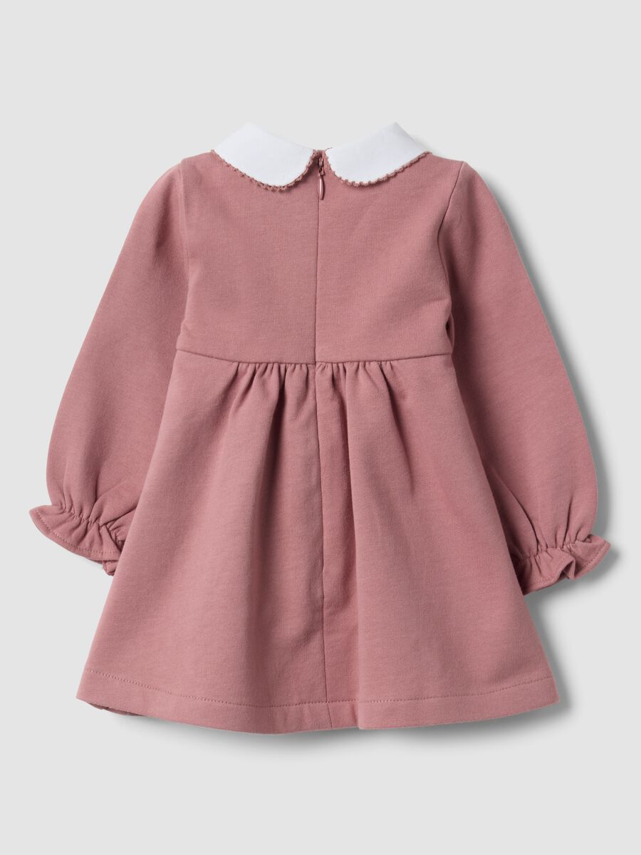 Pink dress in pure organic cotton with The Aristocats embroidery for baby girl_1