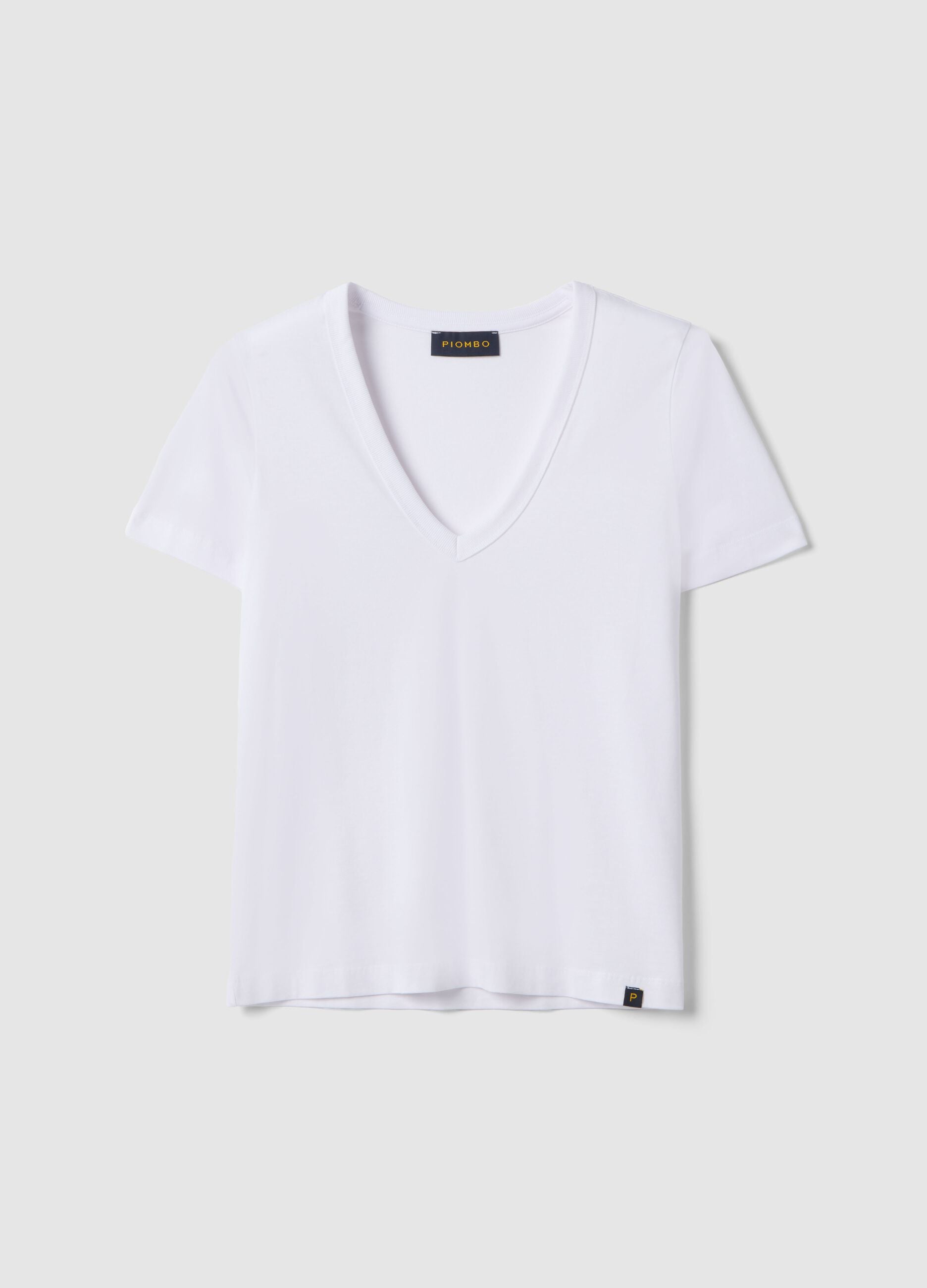White pure cotton T-shirt regular fit deep V