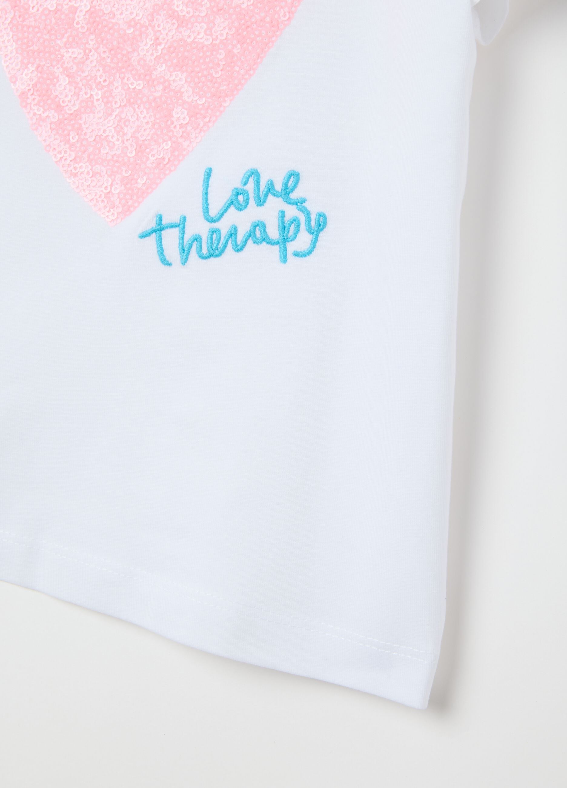 Girls' white stretch cotton T-shirt
