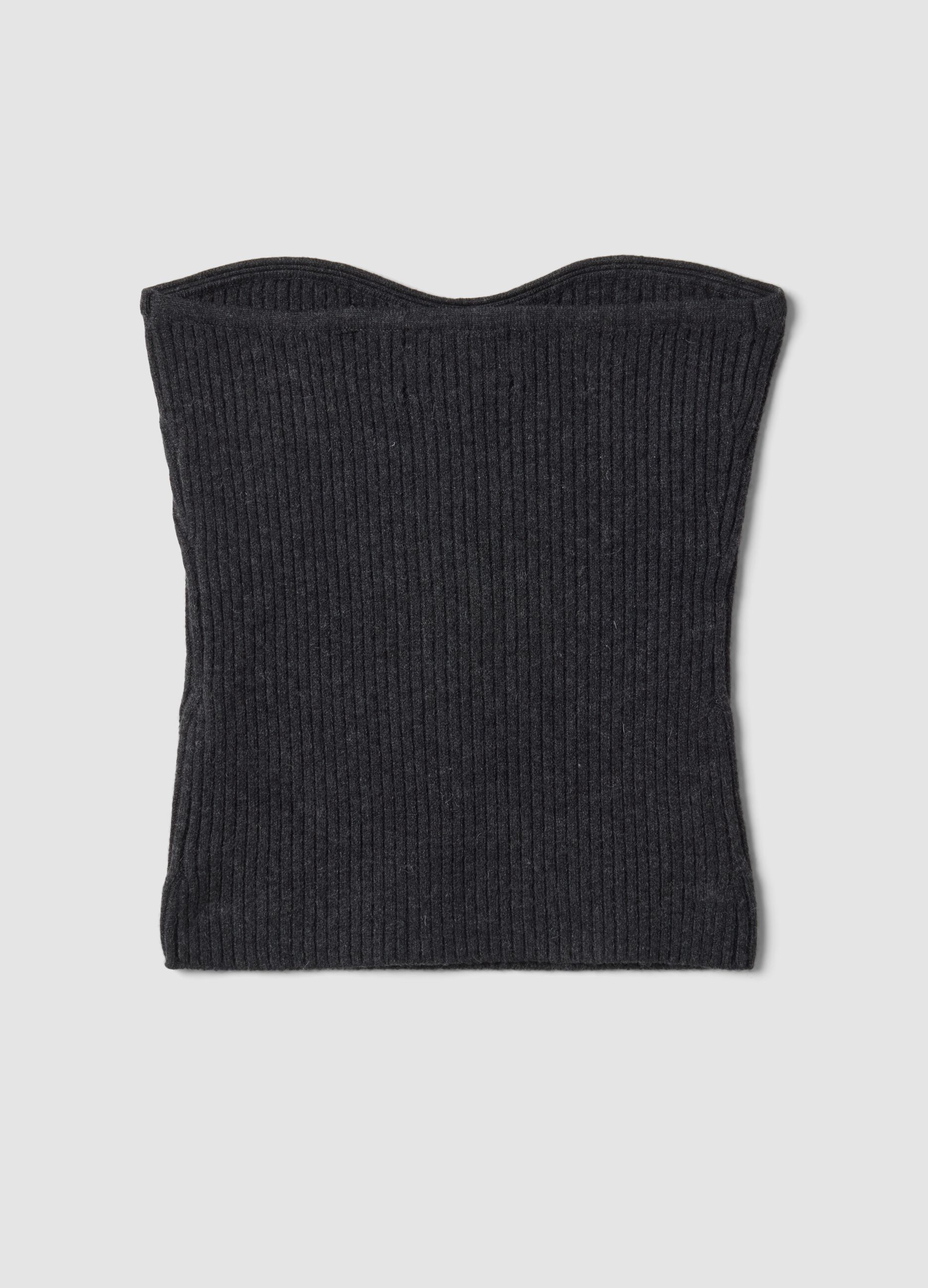 Grey rib-knit bandeau top in wool blend