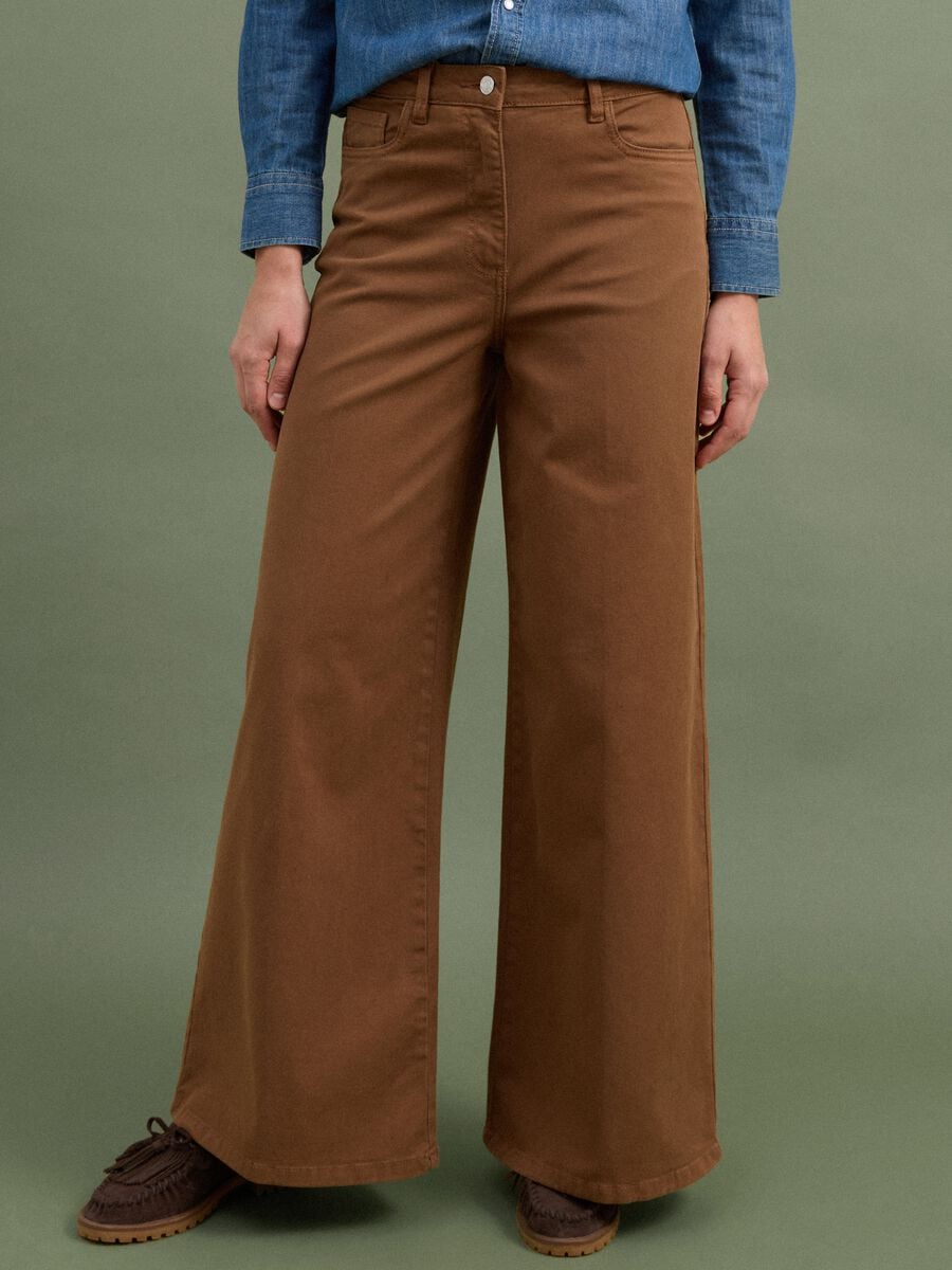 Brown wide-leg stretch cotton trousers_2