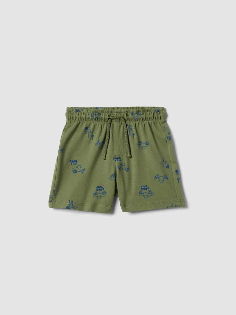 Short in puro cotone verde da bimbo regular fit con stampe_0