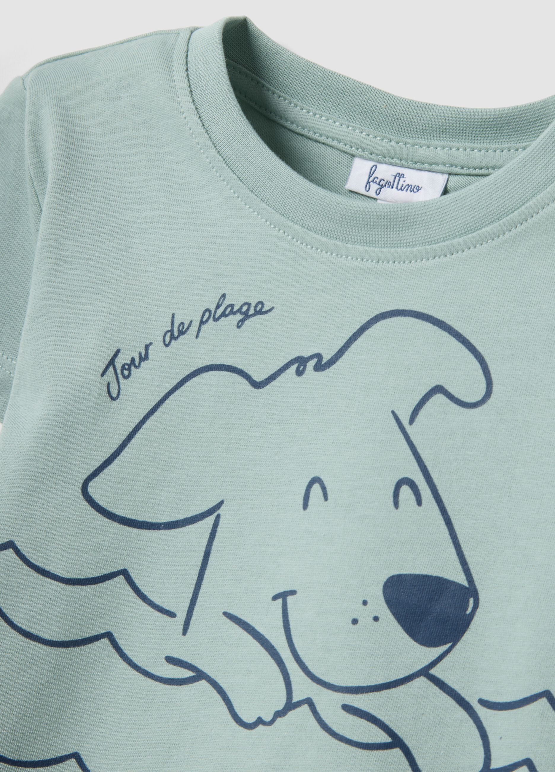 Light blue pure cotton regular fit t-shirt for kids with dog print