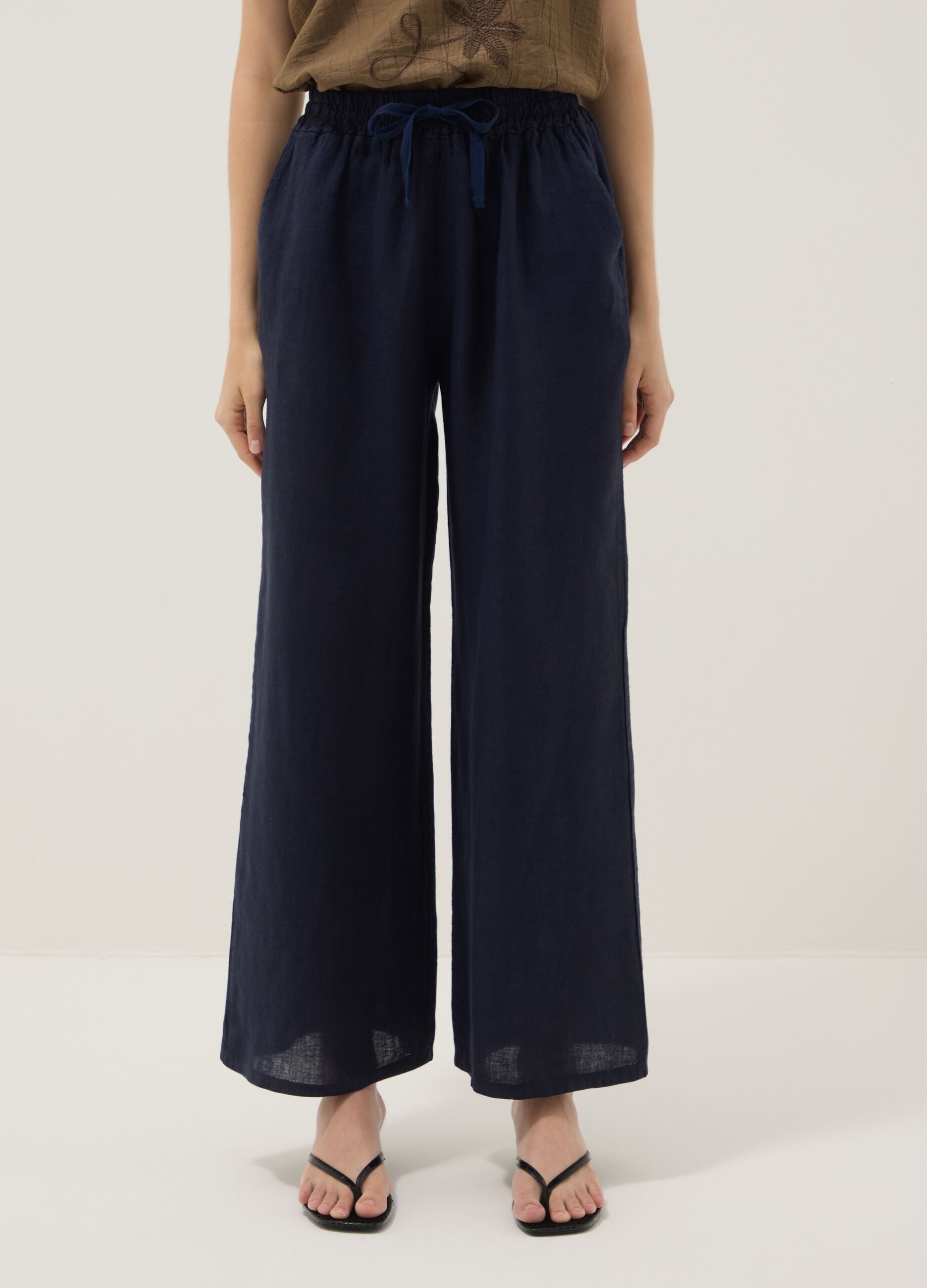Blue pure linen palazzo trousers
