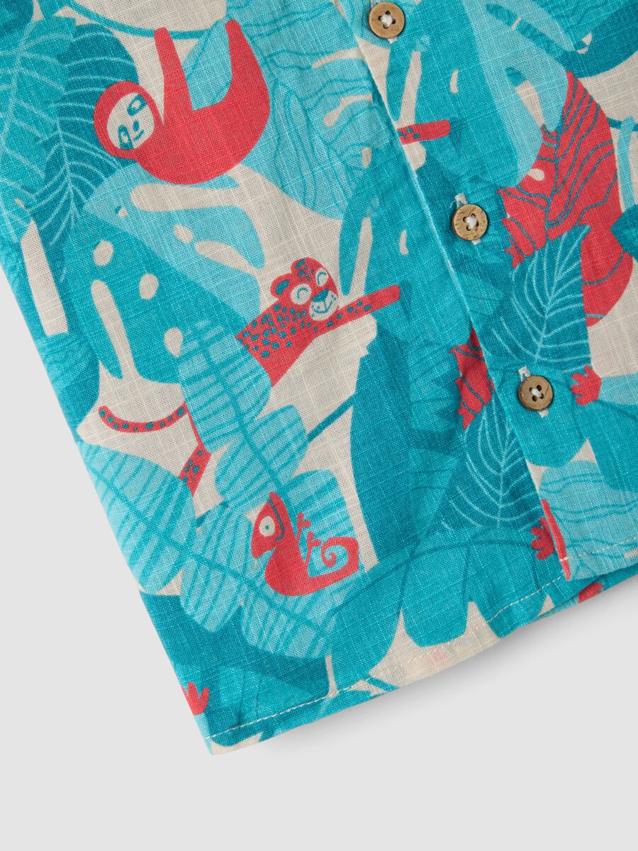 Blue pure cotton shirt with tropical print_2