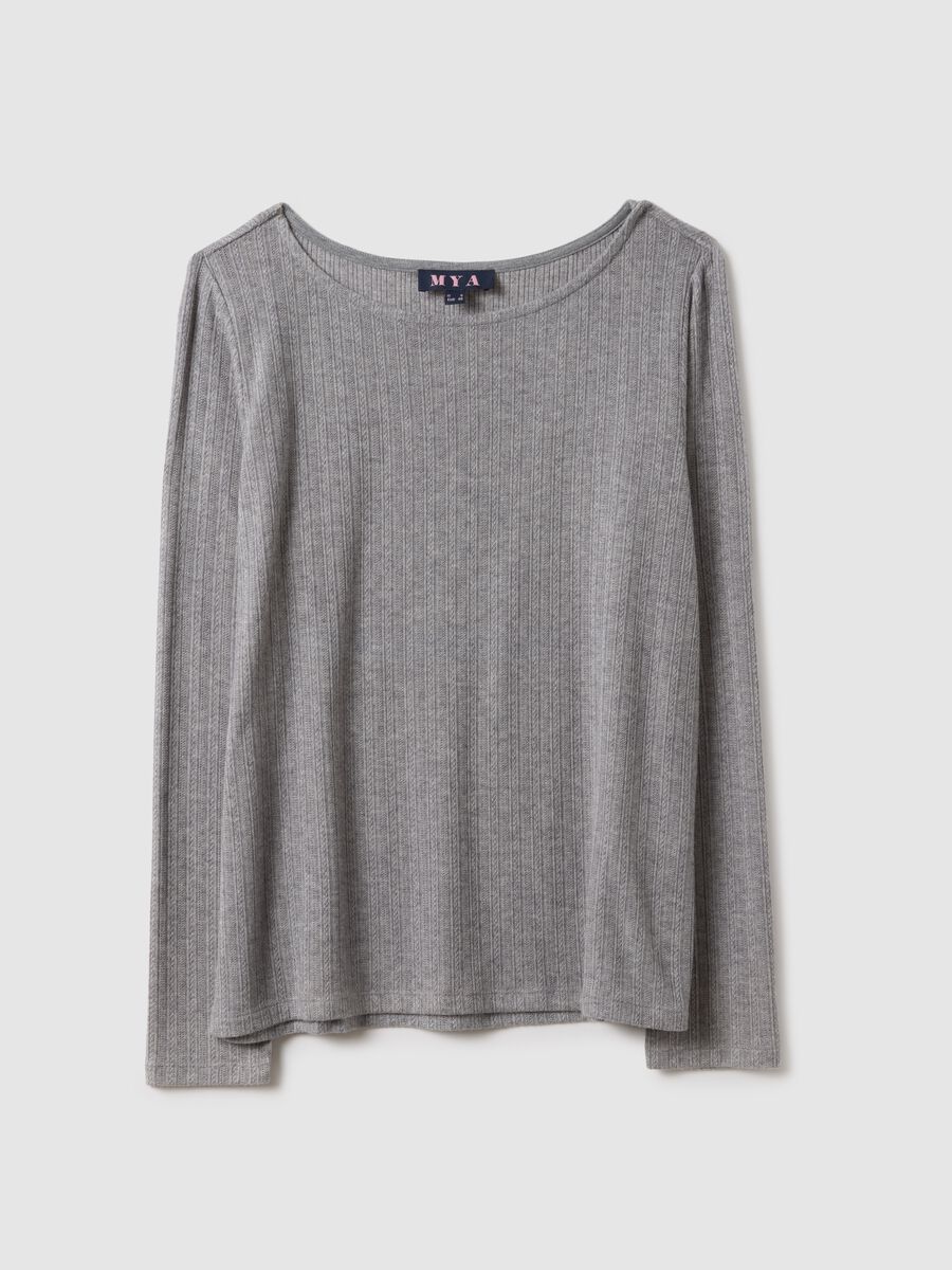Grey long-sleeve regular fit boat neck t-shirt_4