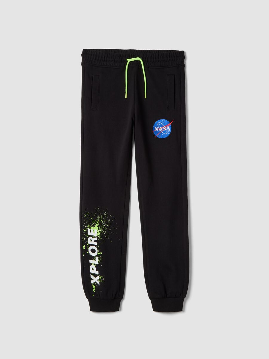 Boys' regular fit black cotton blend trousers with NASA patch_3