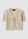 Beige crochet-style cotton and linen blend cardigan with deep V-neck, regular fit_4