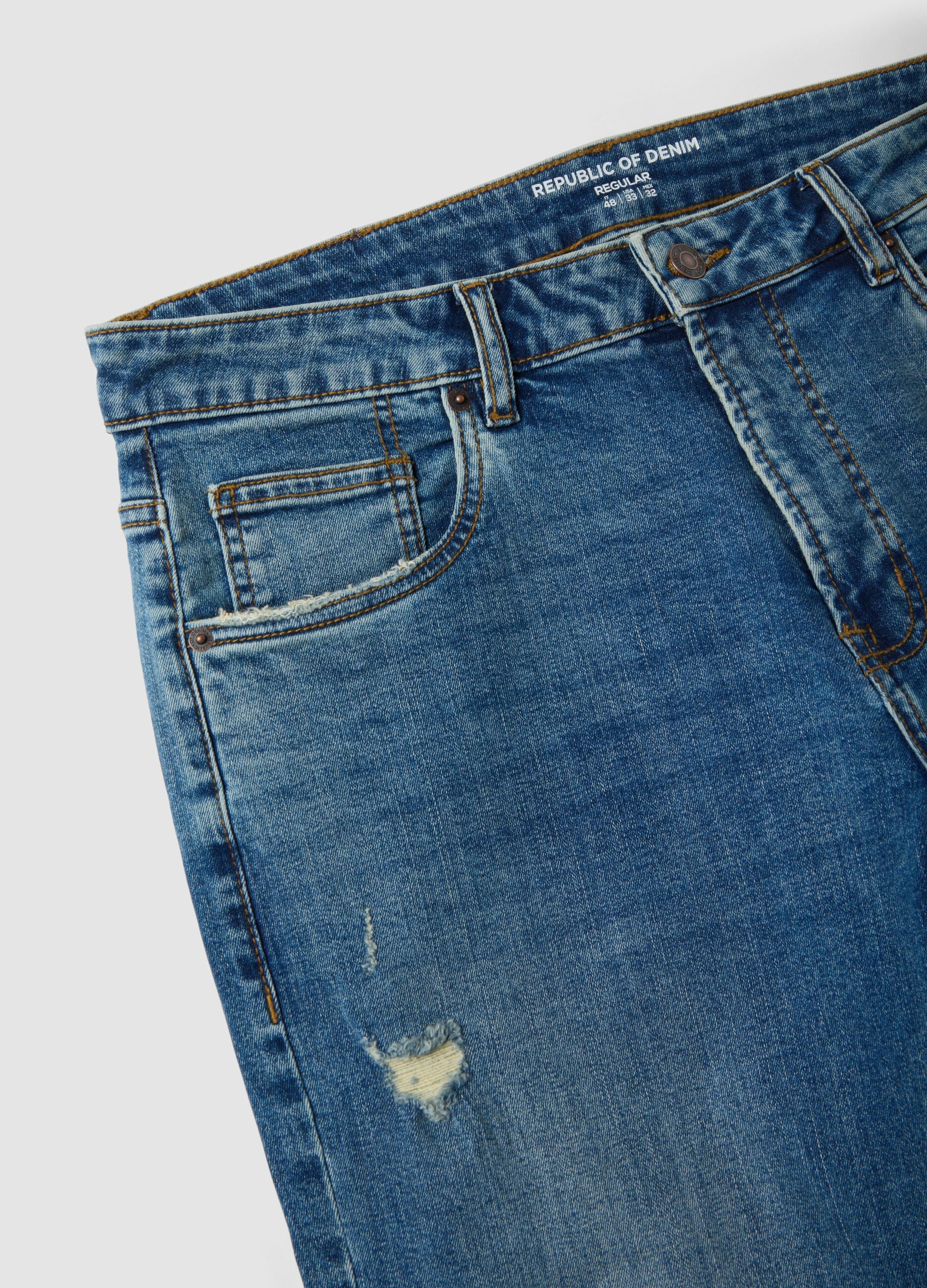 Blue denim jeans in stretch cotton, regular fit