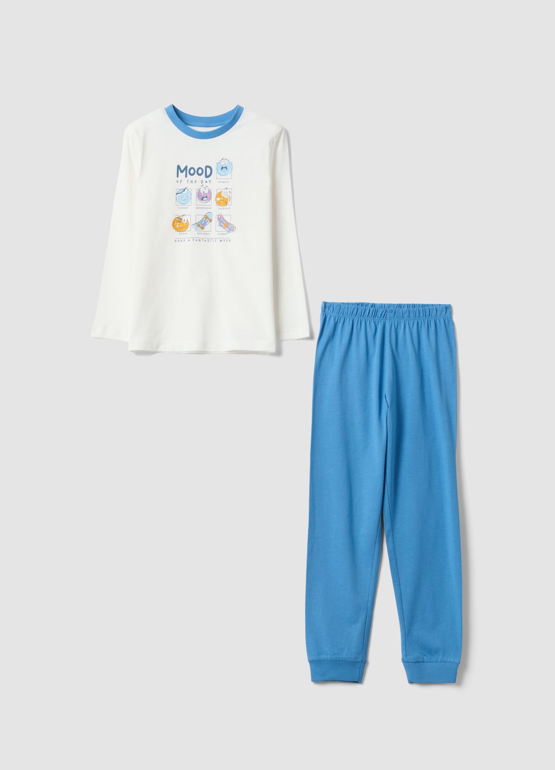 White long organic cotton jersey pyjamas with print for boys