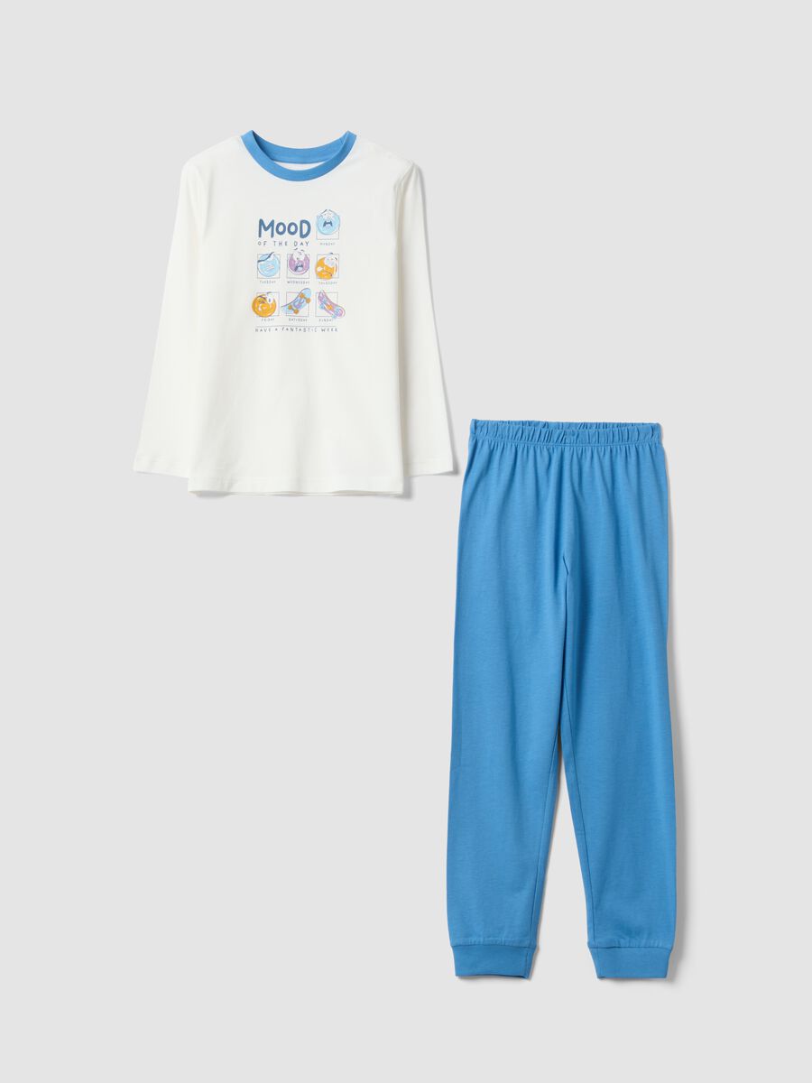 White long organic cotton jersey pyjamas with print for boys_0