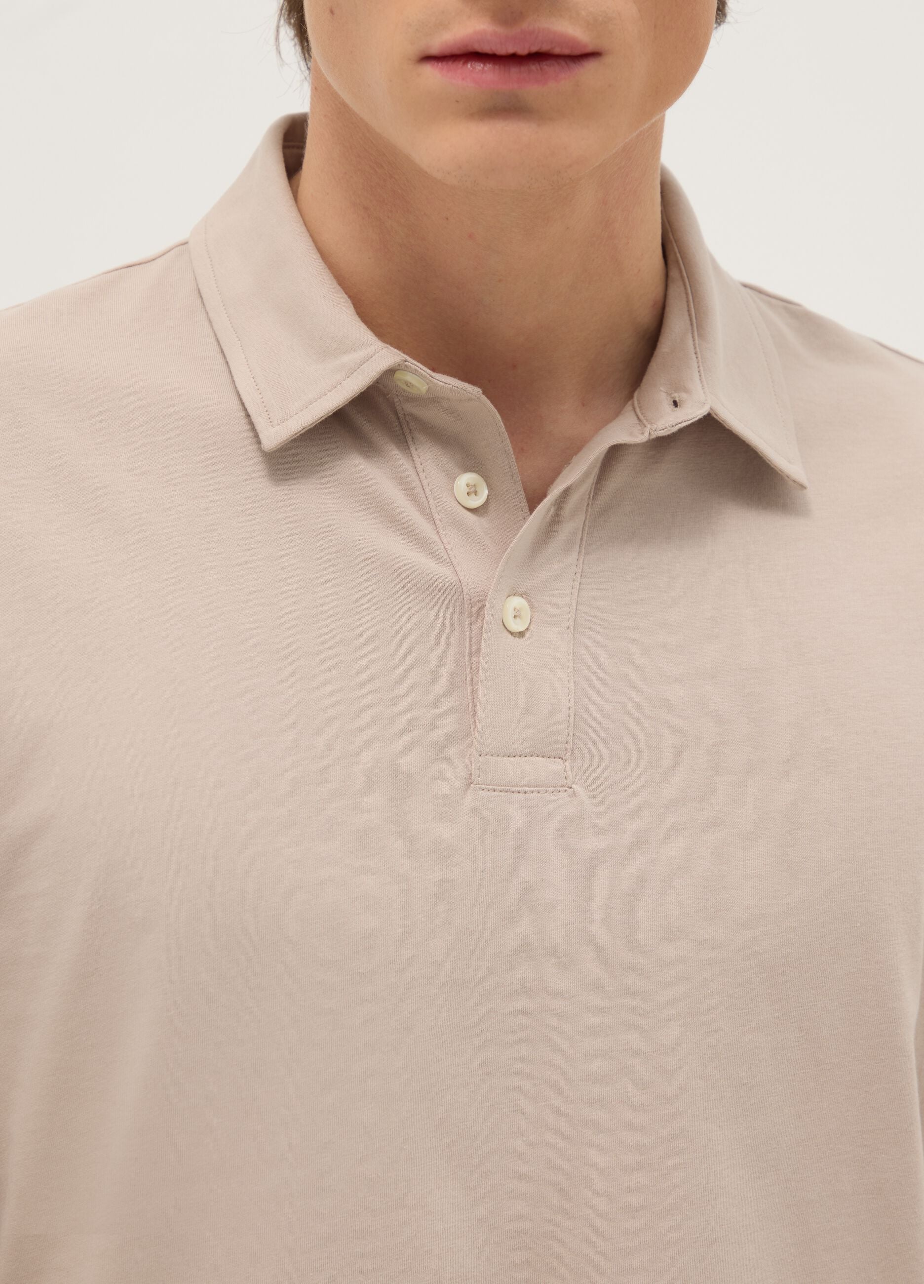 Beige long-sleeve pure cotton polo regular fit