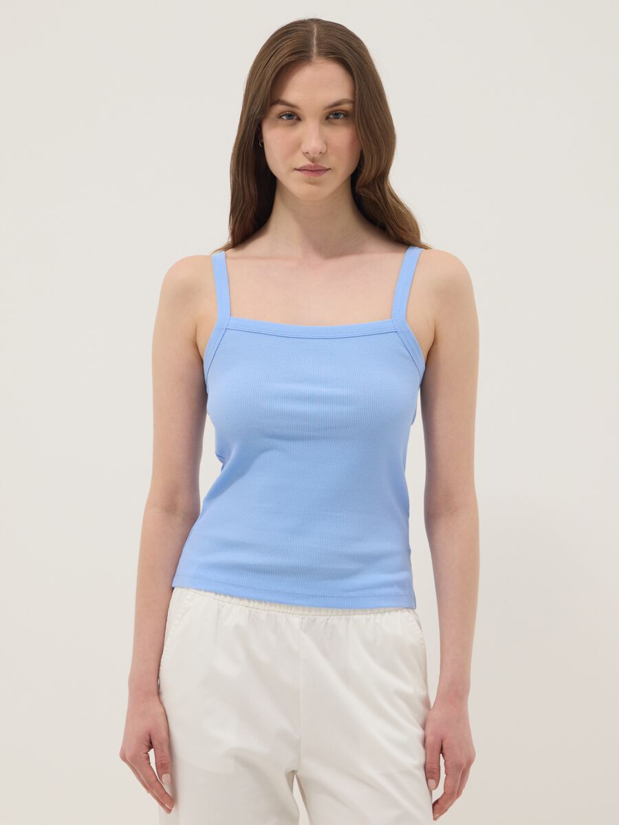 Light blue pure cotton ribbed vest top_1