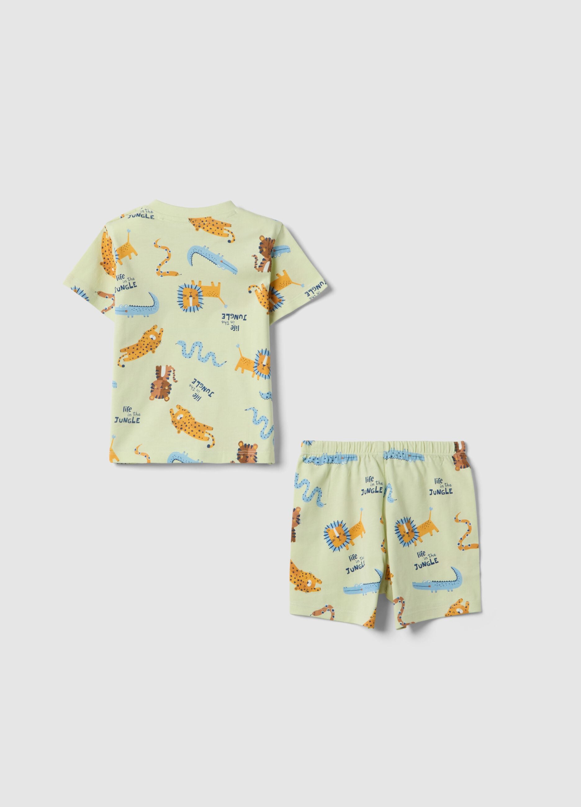 Regular fit green newborn pyjamas in pure cotton with animals