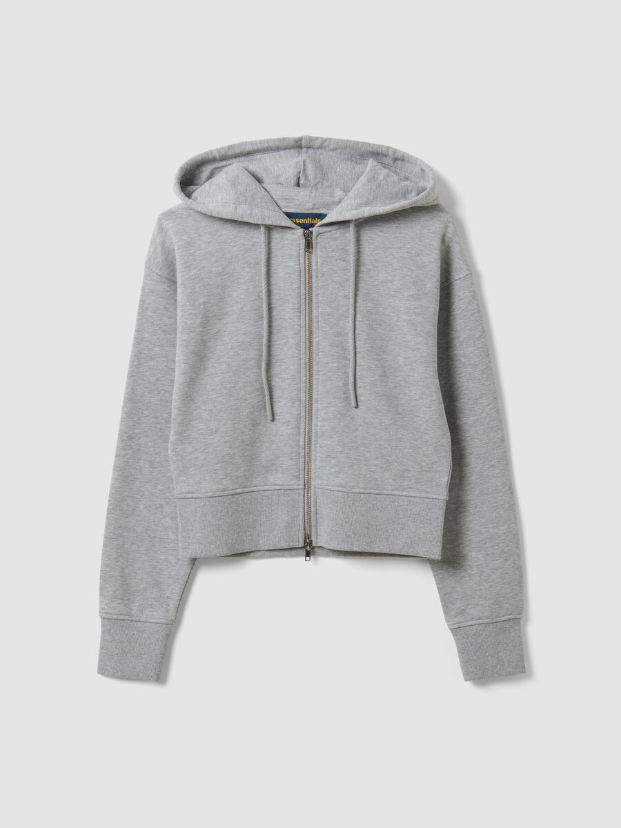 Felpa full zip grigia in misto cotone con cappuccio fitted_0