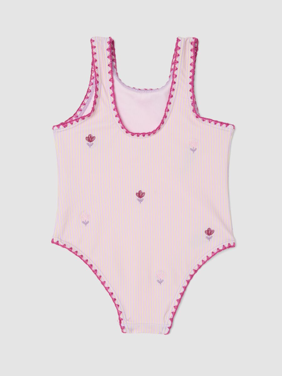 Costume intero rosa in tessuto elasticizzato a righe_1