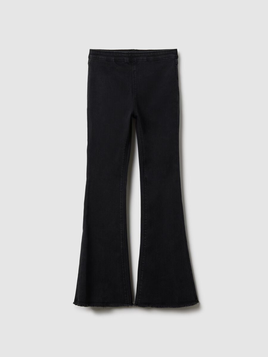 Black Stretch Cotton Flare Fit Girls' Jeggings_3