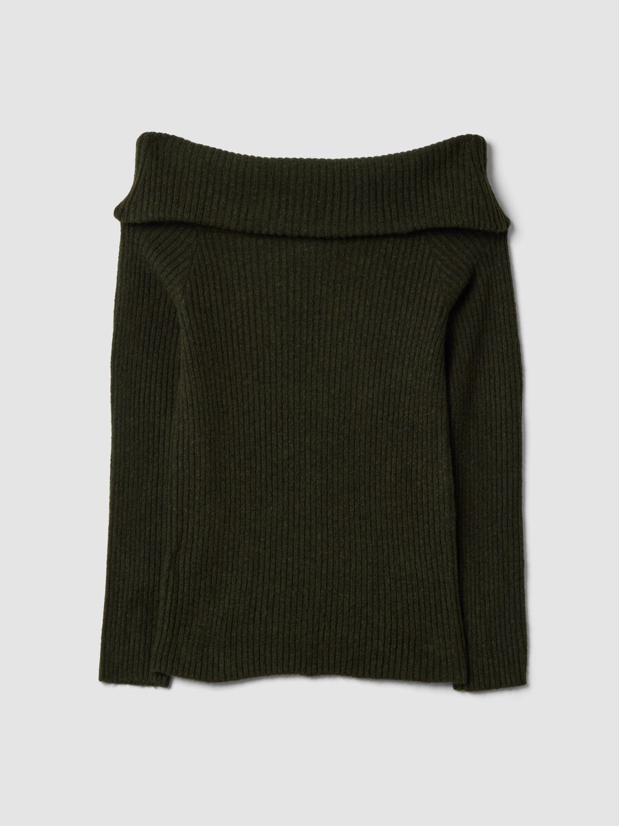 Green fitted stretch-wool boat-neck top_2