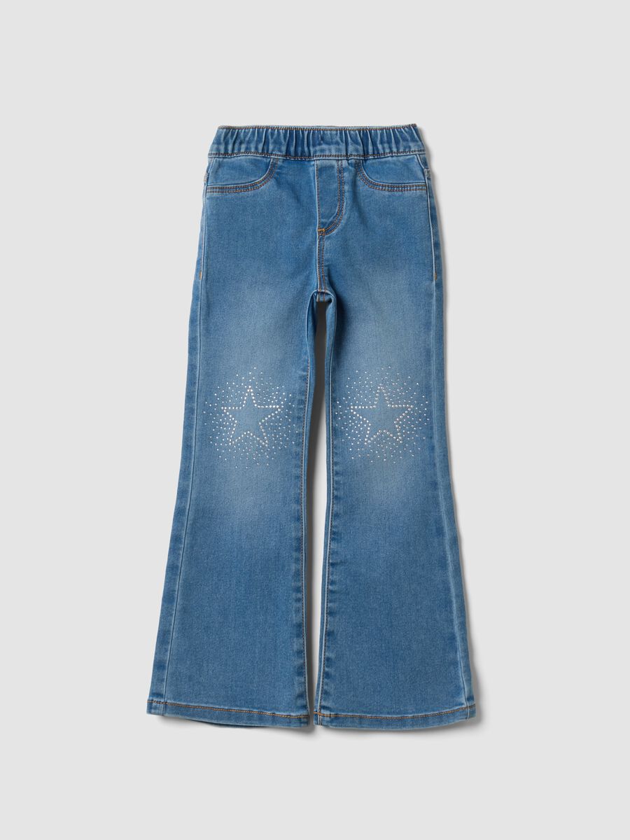 Girls&rsquo; flared stretch cotton denim jeggings with rhinestones_0
