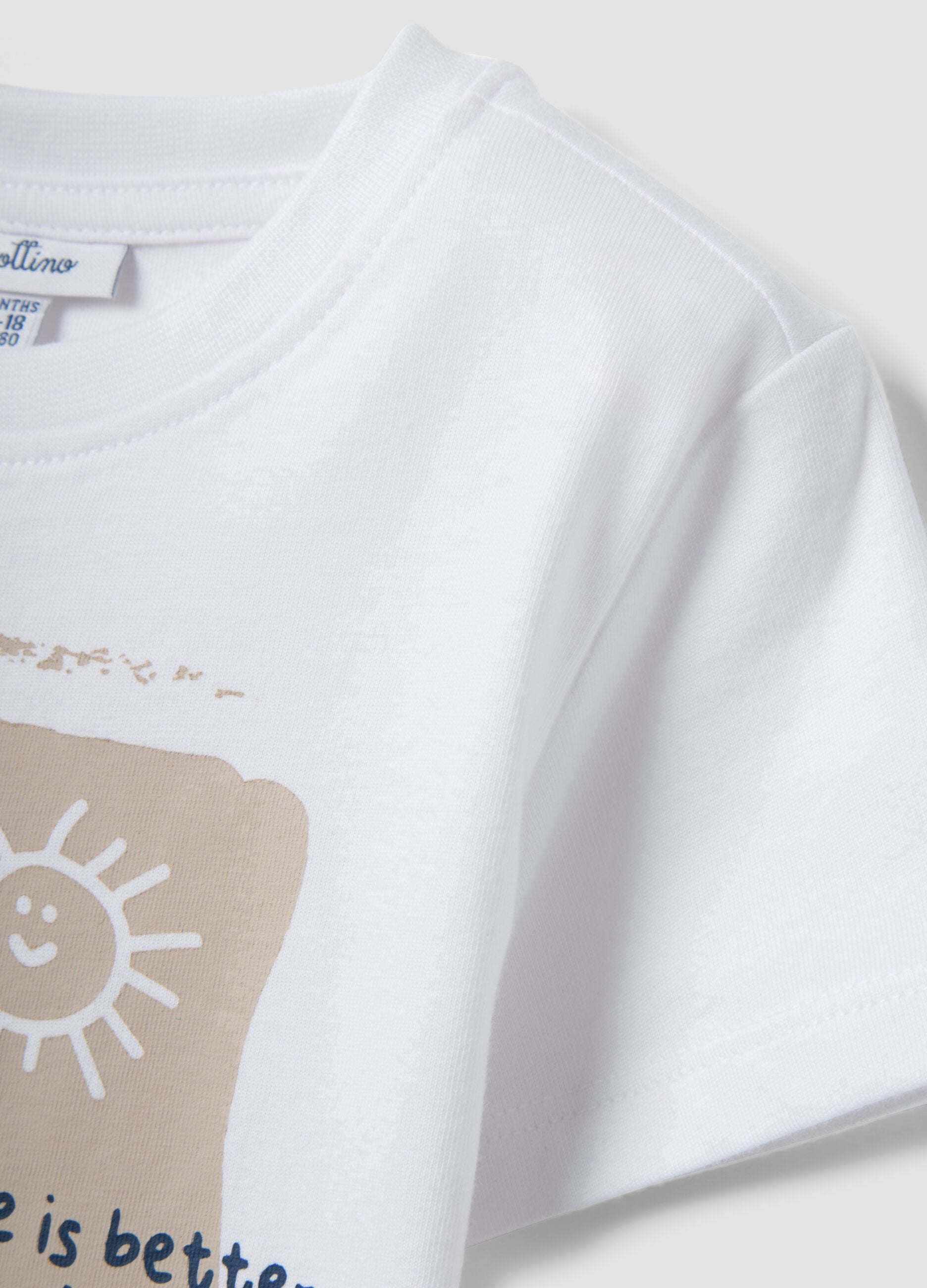 White pure organic cotton printed regular-fit T-shirt for baby boy