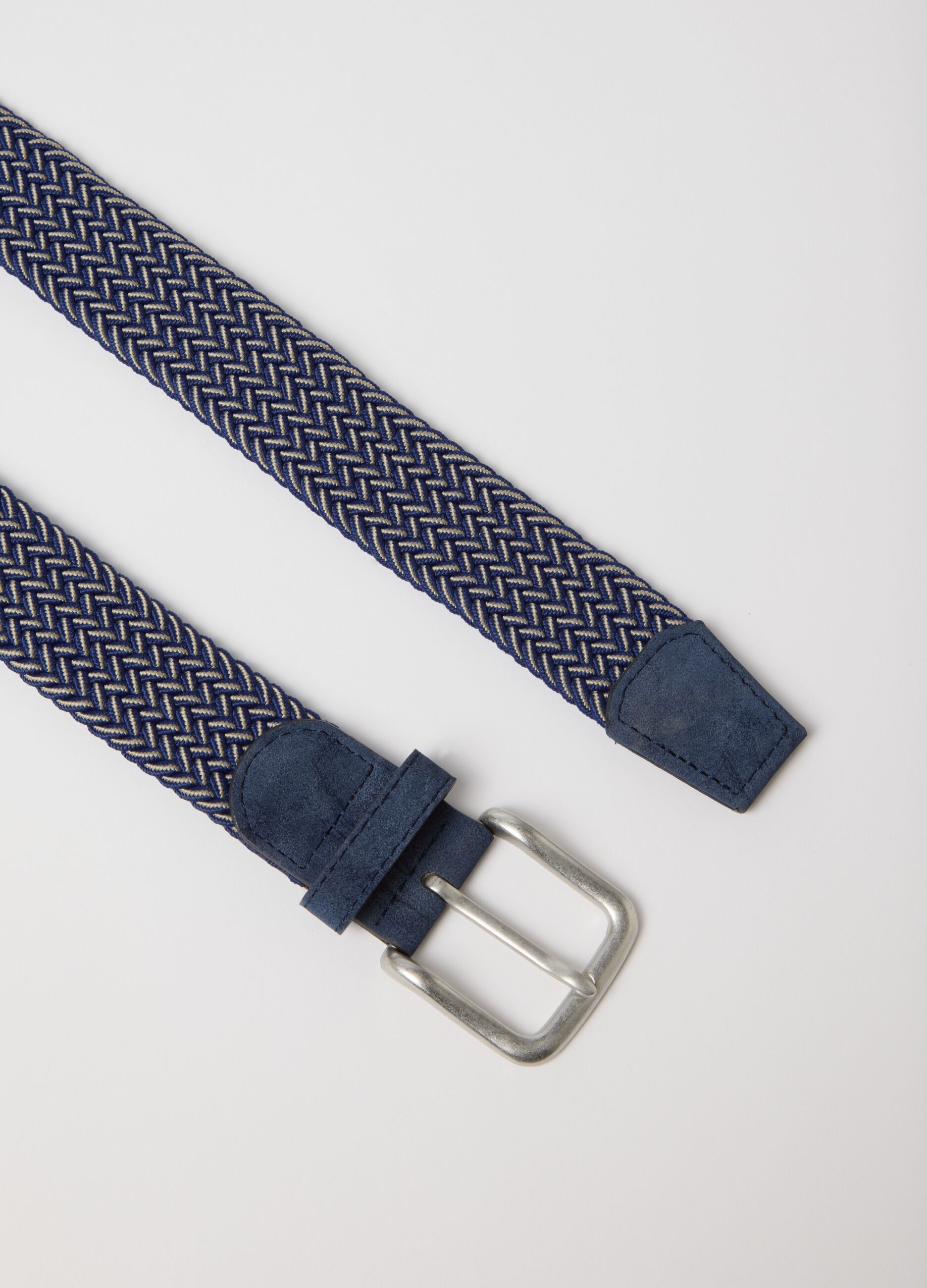 Multicolour braided belt with metal buckle