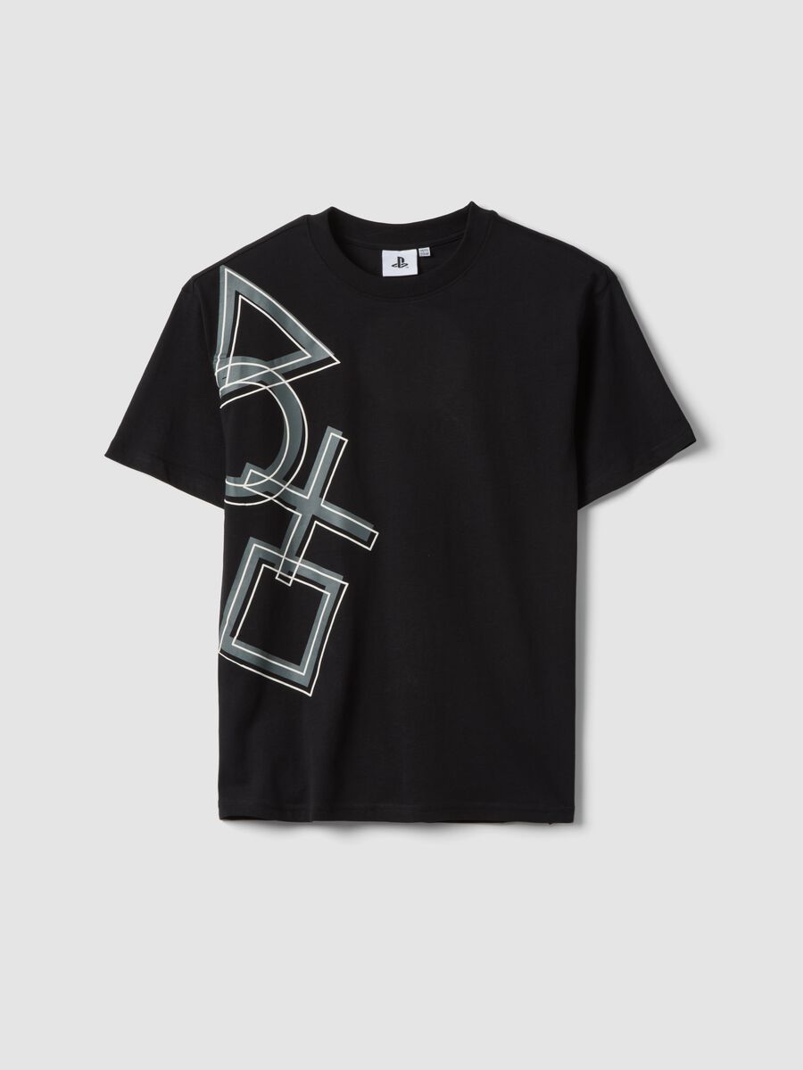 T-shirt nera da ragazzo con logo Playstation in puro cotone relaxed fit_3
