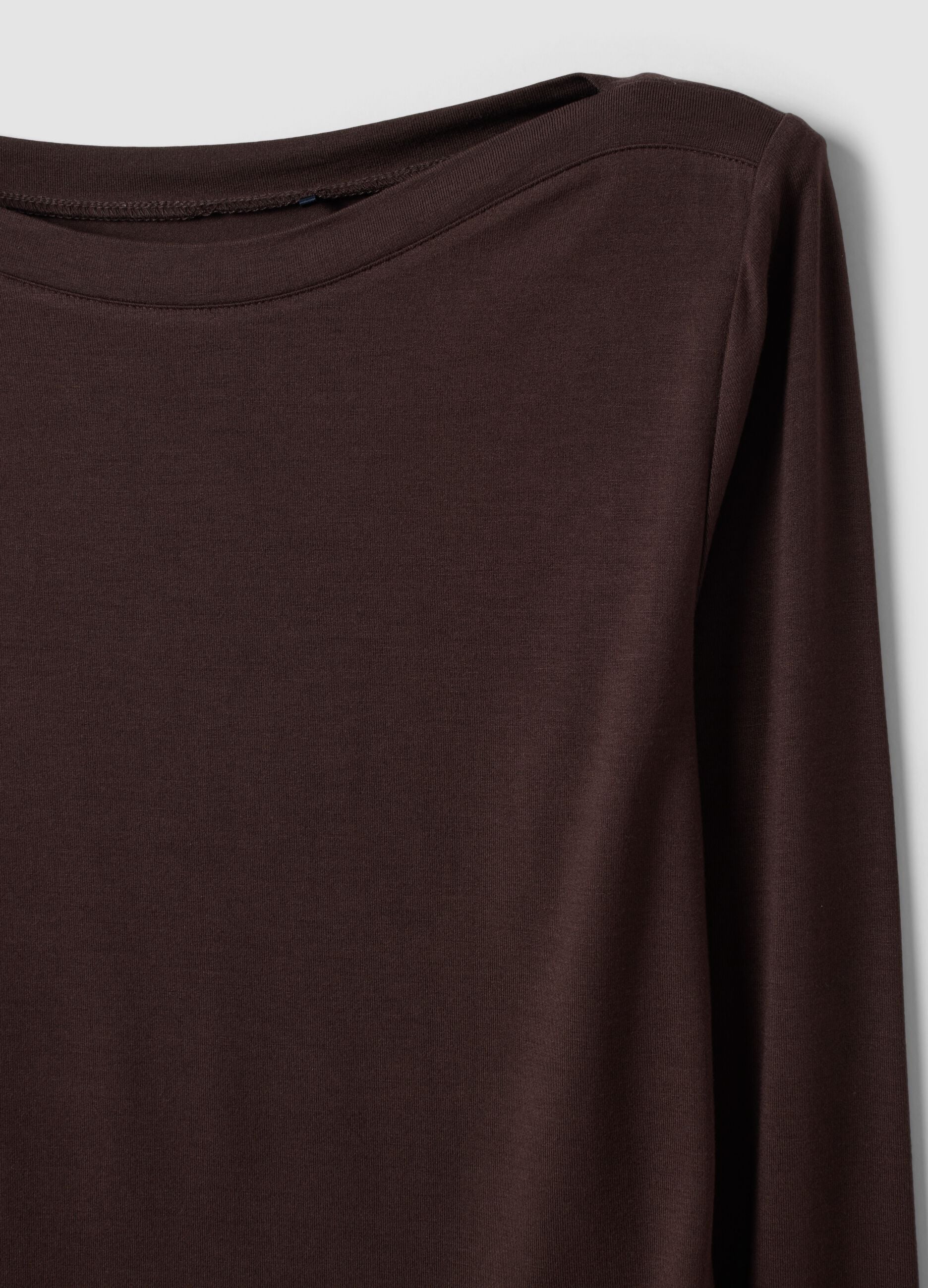 Brown slim-fit stretch viscose T-shirt