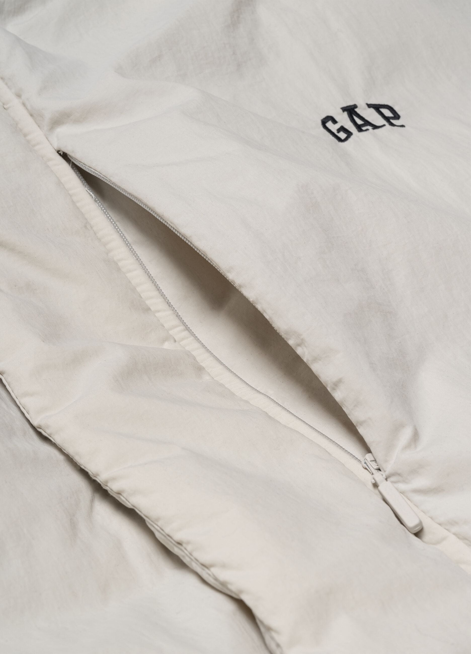 Down jacket with hood and logo embroidery