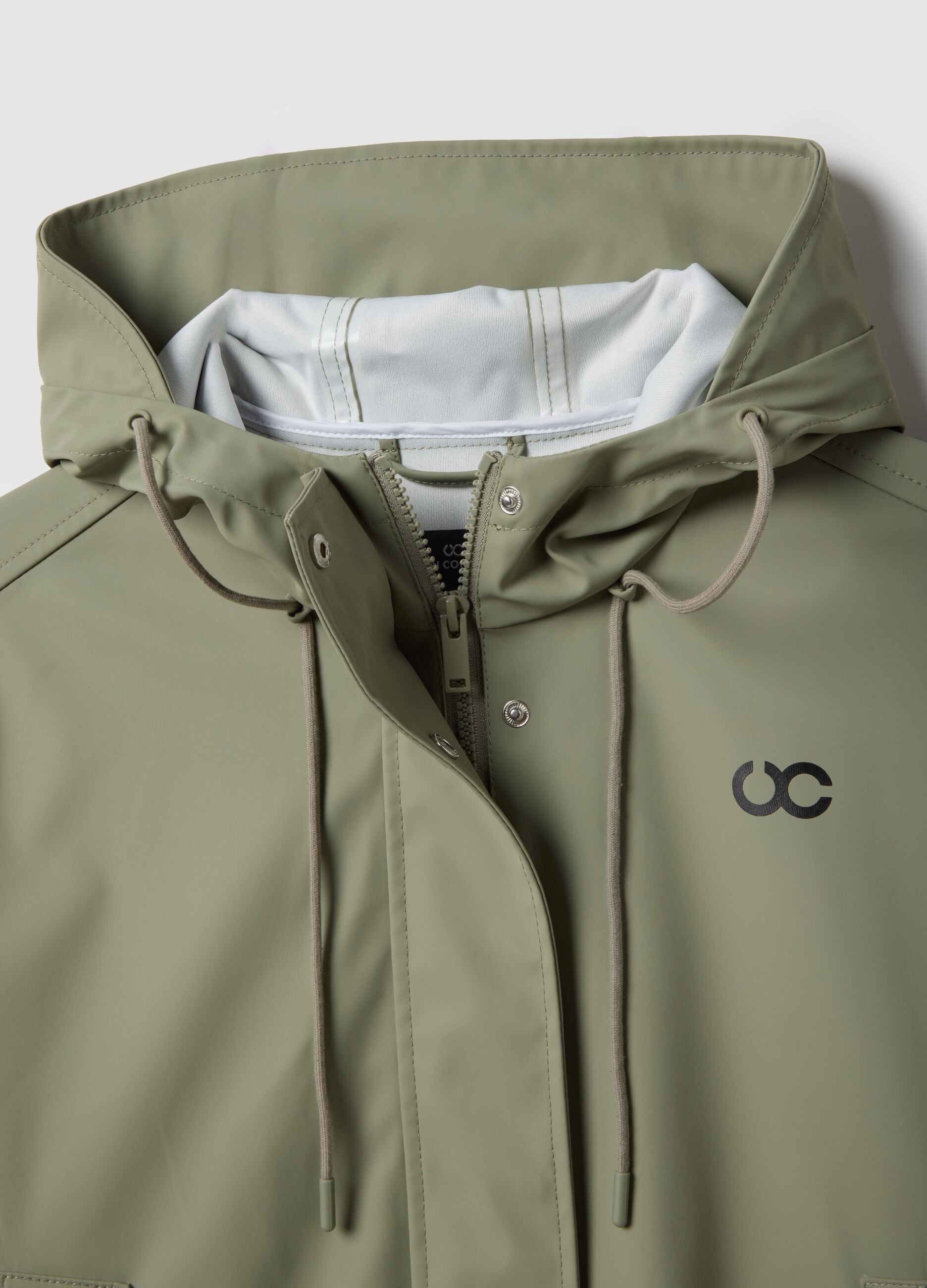 Green waterproof hooded jacket, regular fit