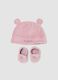 Pink baby girl set with hat, booties and Minnie embroidery_0