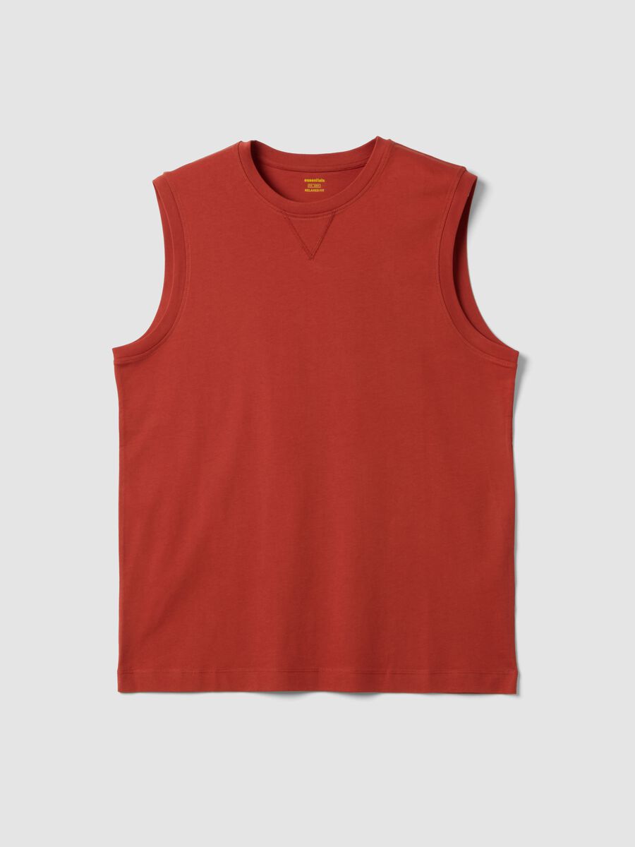 Red crew-neck pure cotton relaxed-fit vest top_0