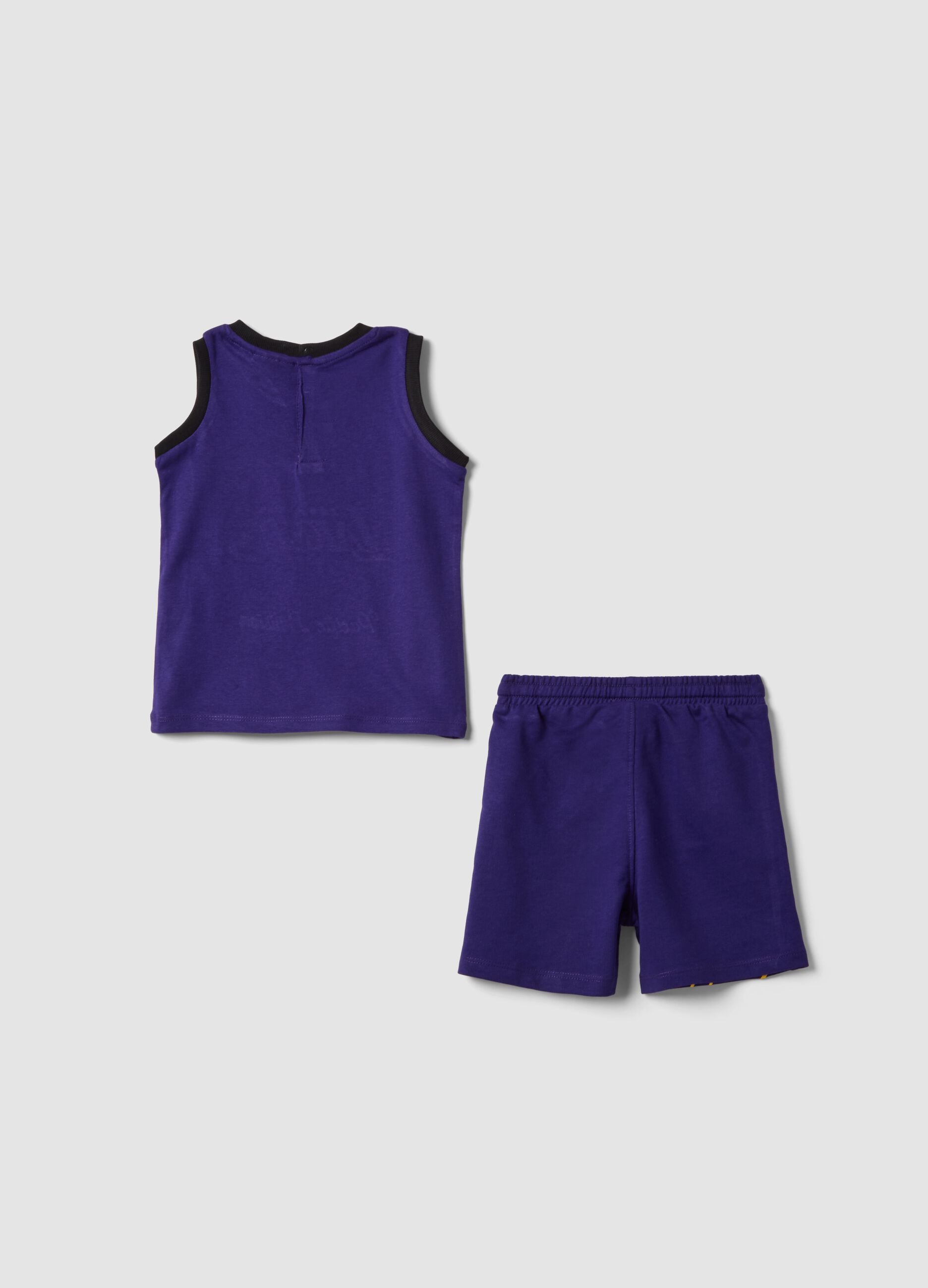 Purple pure cotton top and shorts set for boys, regular fit