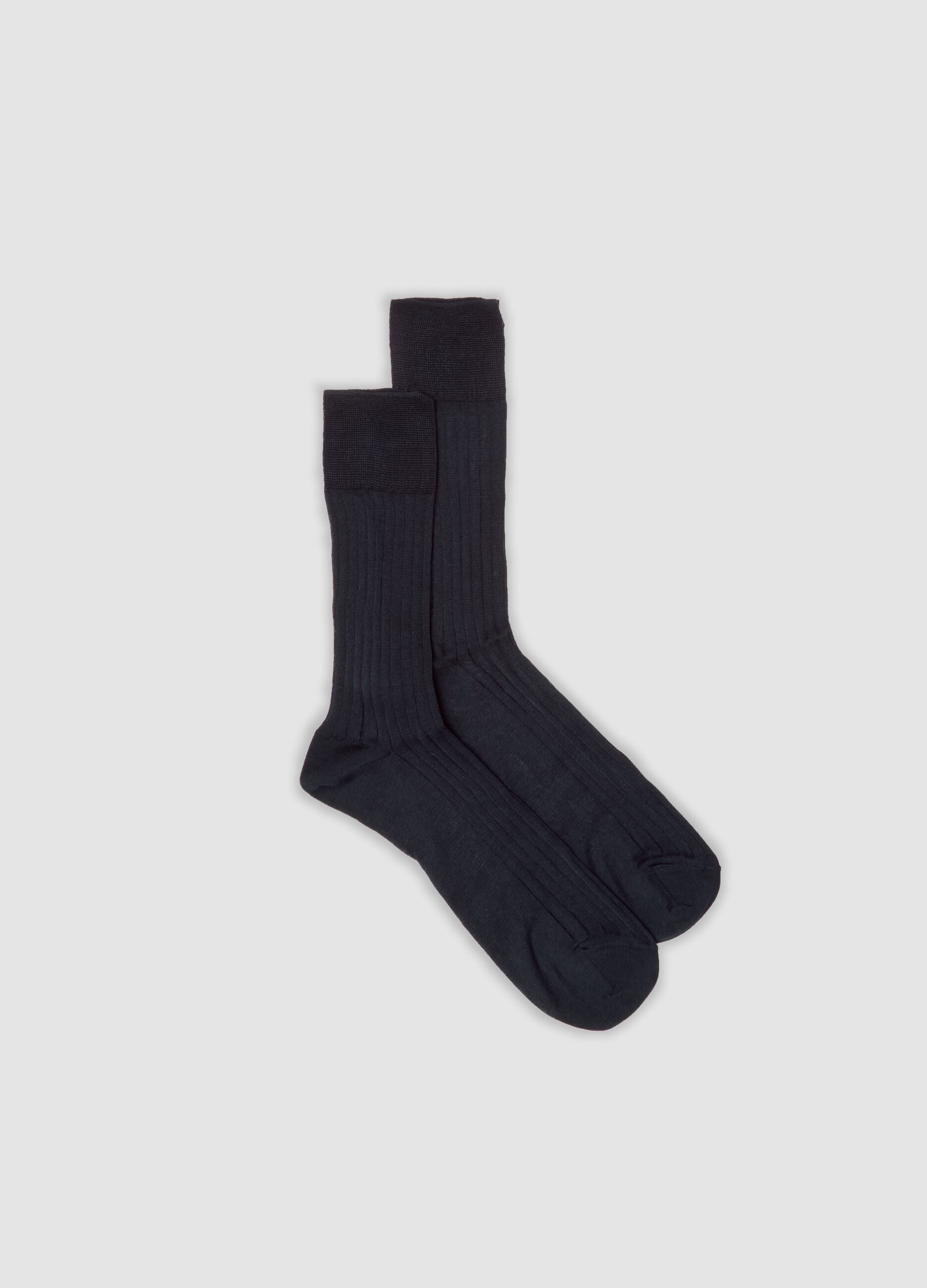 Blue ribbed pure cotton ankle socks