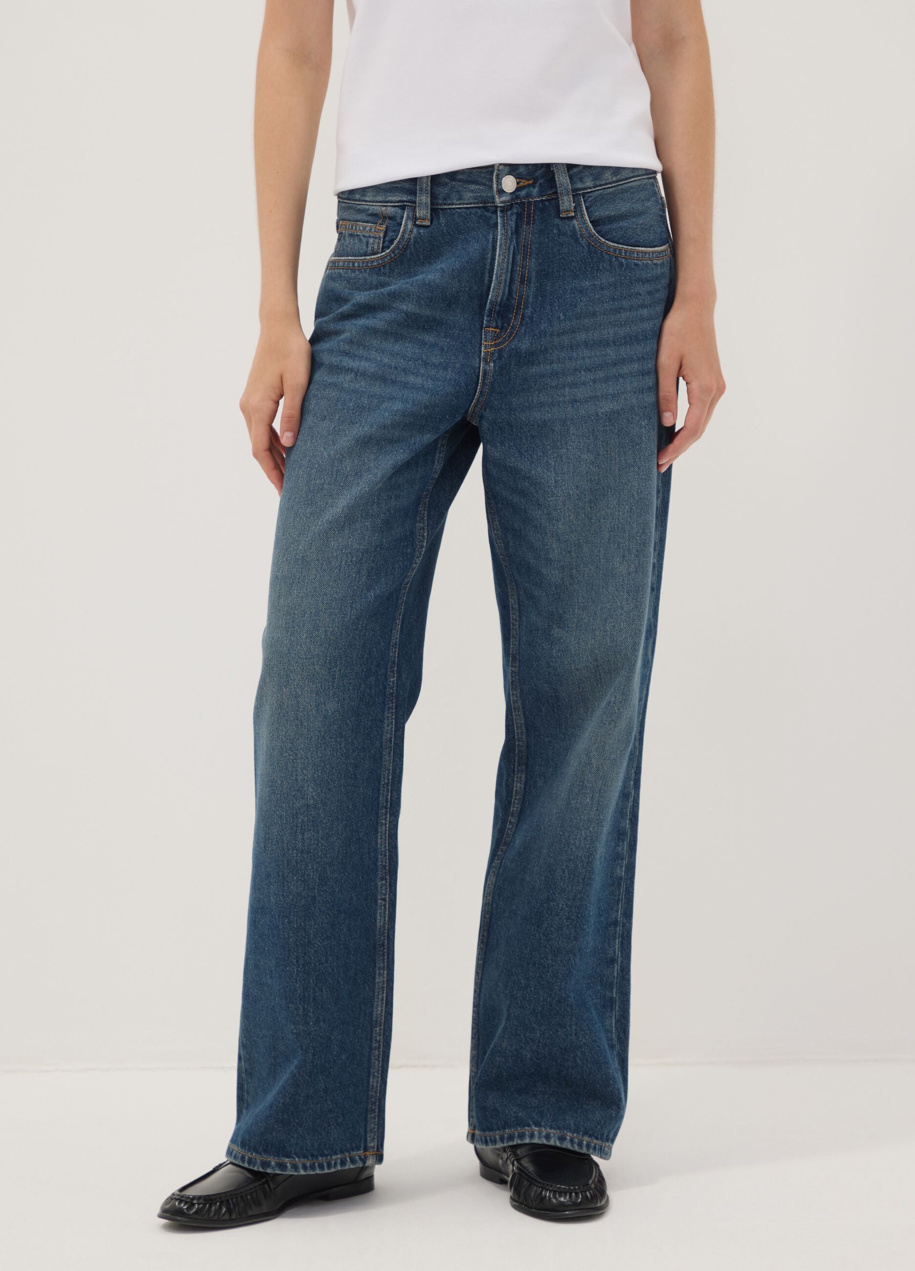 Dark blue pure cotton straight-fit jeans