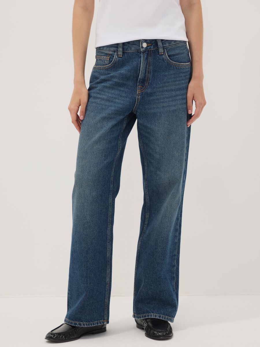 Dark blue pure cotton straight-fit jeans_2