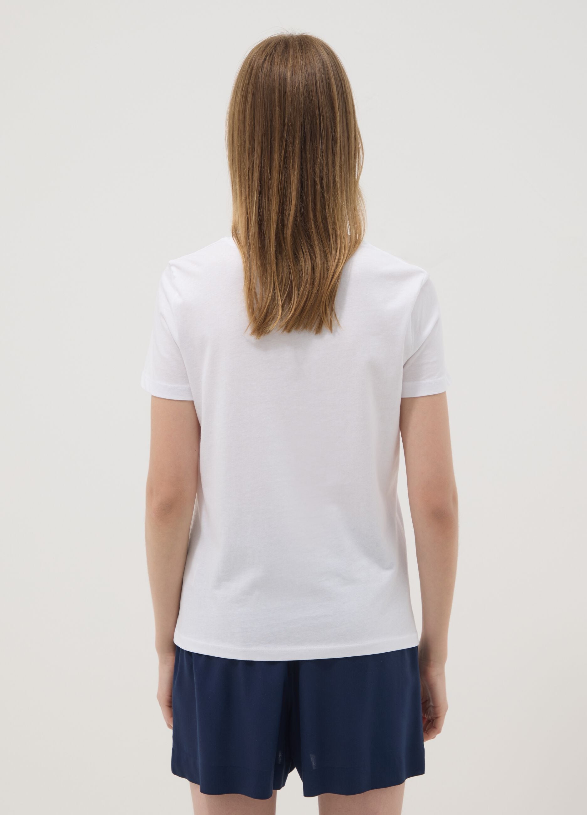 White pure cotton T-shirt with front print