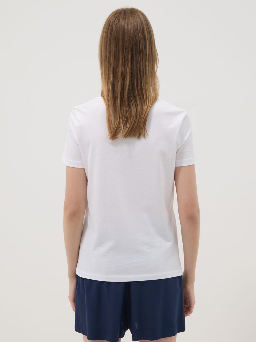 White pure cotton T-shirt with front print_3