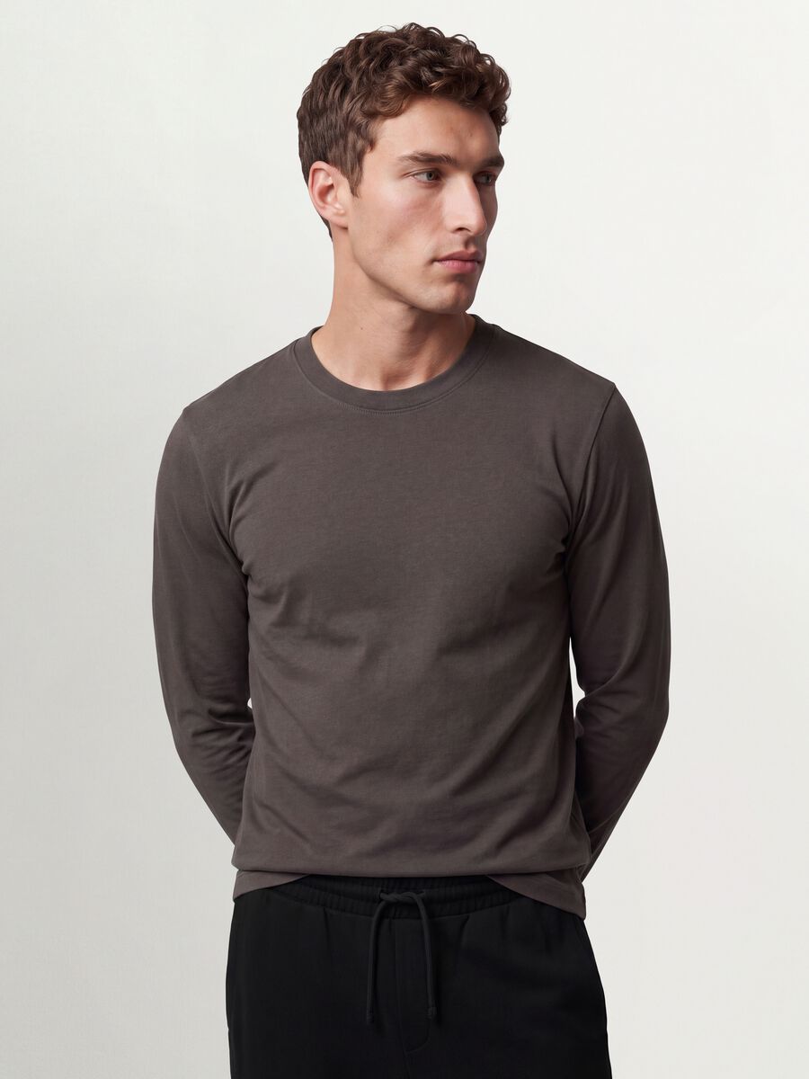 Men&rsquo;s grey long-sleeve T-shirt in 100% organic cotton with crew neck_0