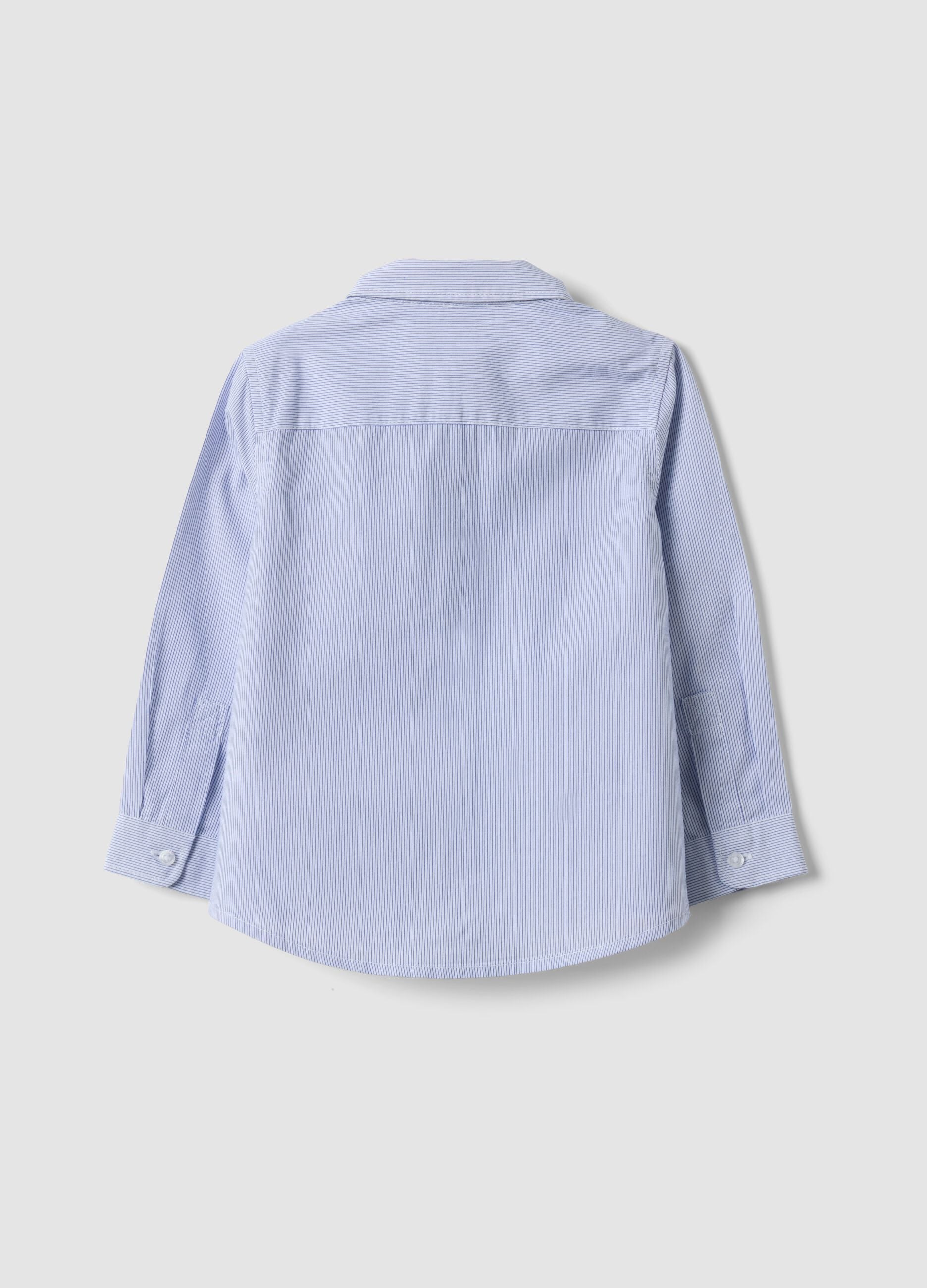 Camicia bianca a righe in puro cotone con taschino per bimbo